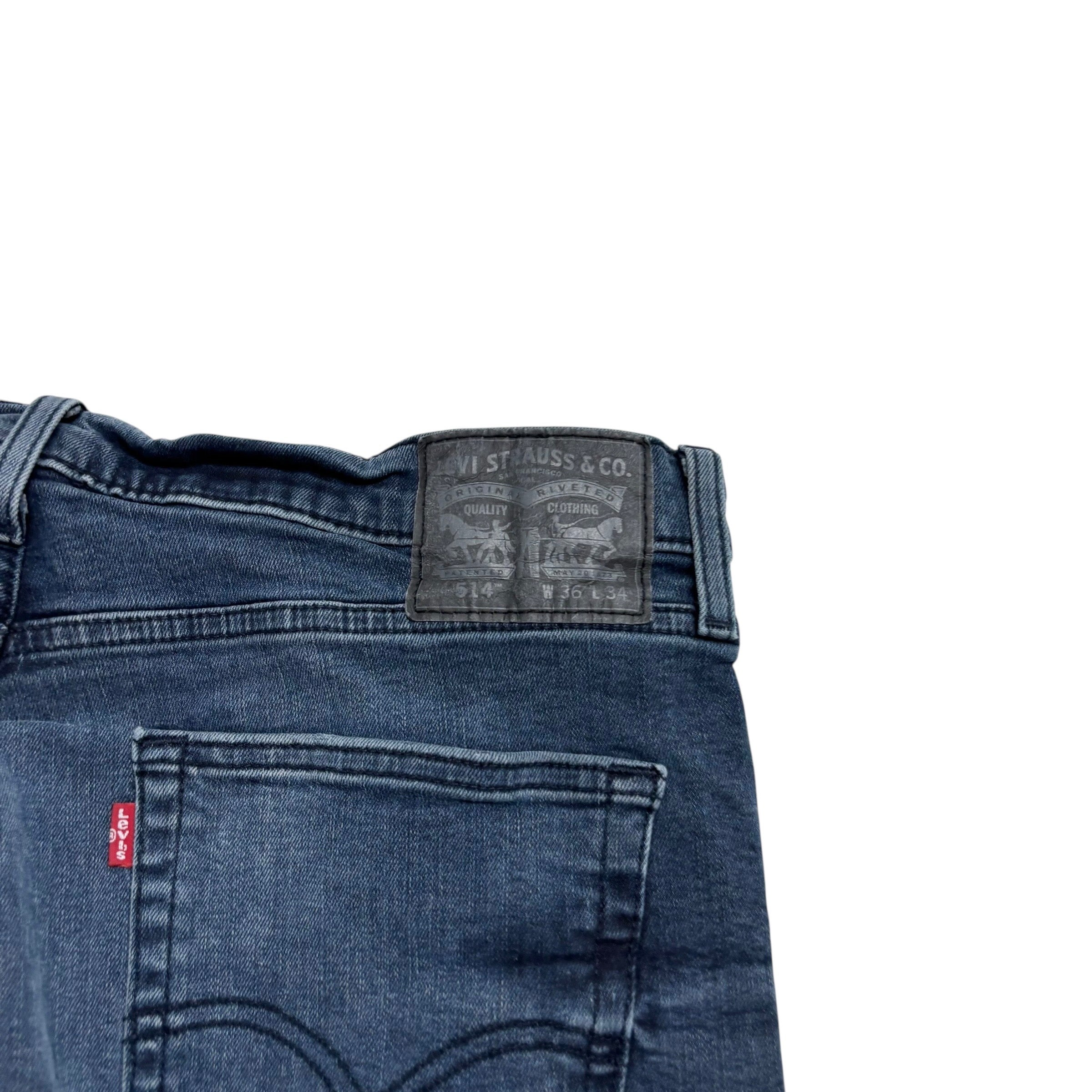 Levis 514 Jeans W35 L34 Mens Navy Blue Slim Straight Fit Stretch Denim (E)