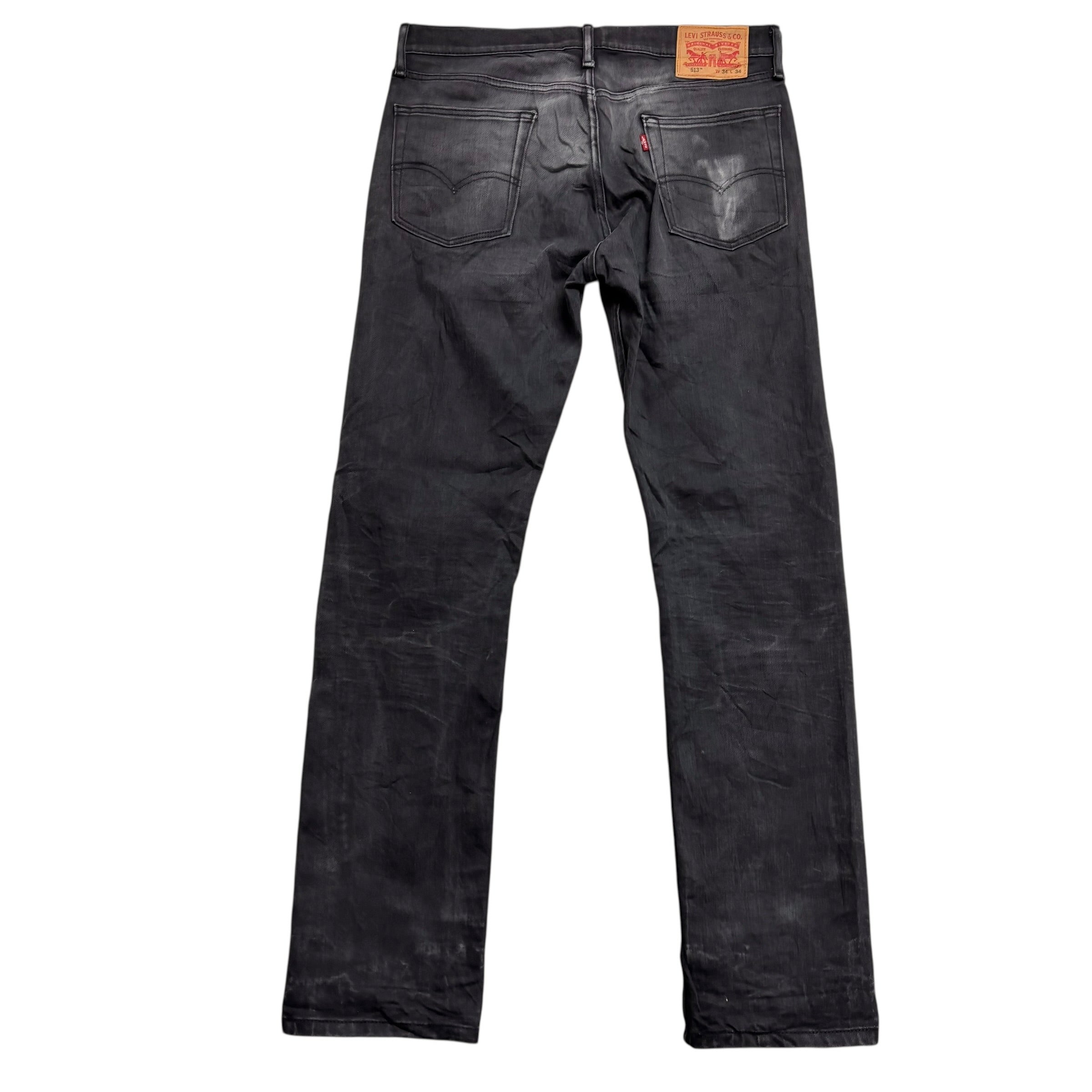 Levis 513 Jeans W34 L34 Mens Black Slim Straight Fit Stretch Denim (F)