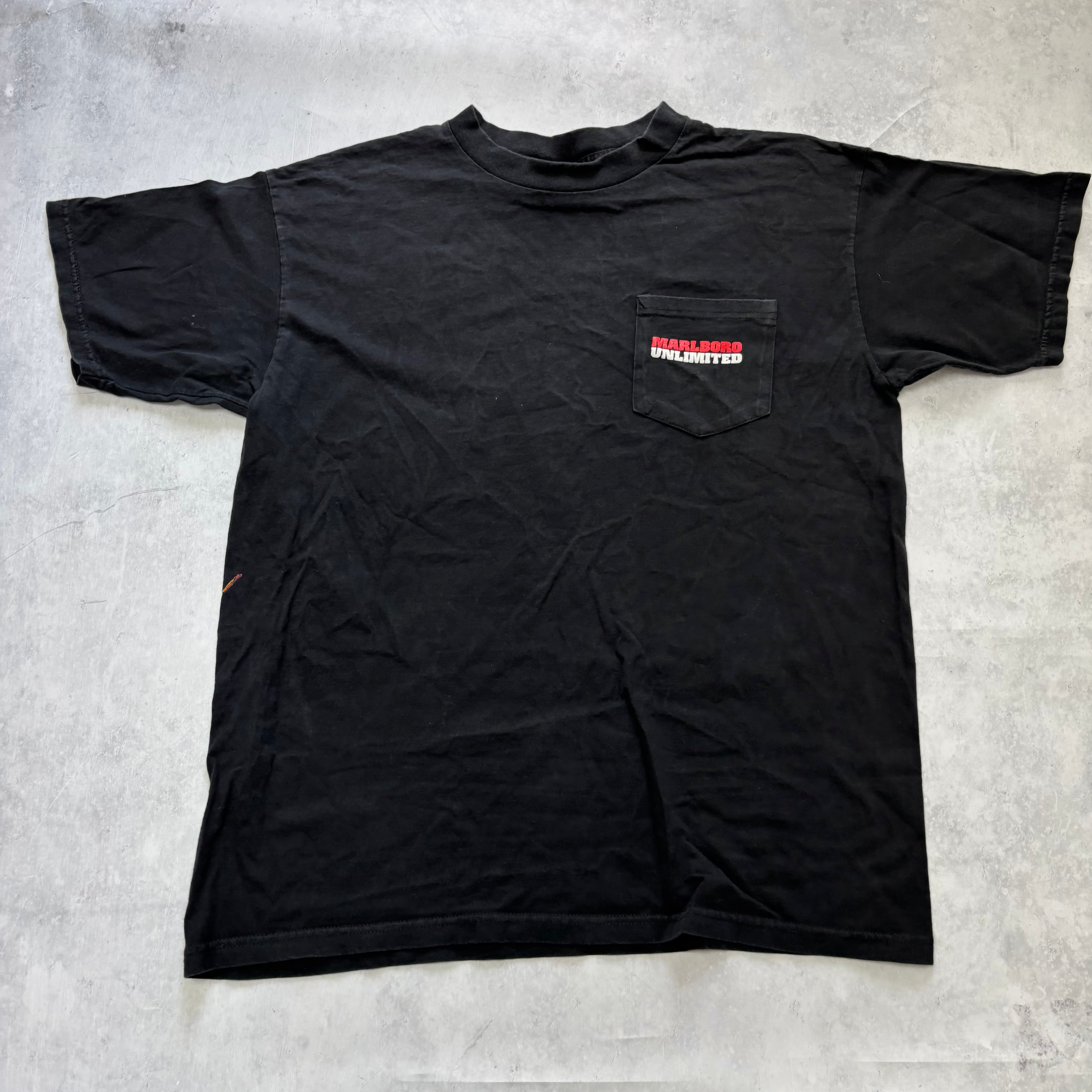 Vintage Marlboro T Shirt Mens XL Black Gecko Lizard Unlimited 90s (E)