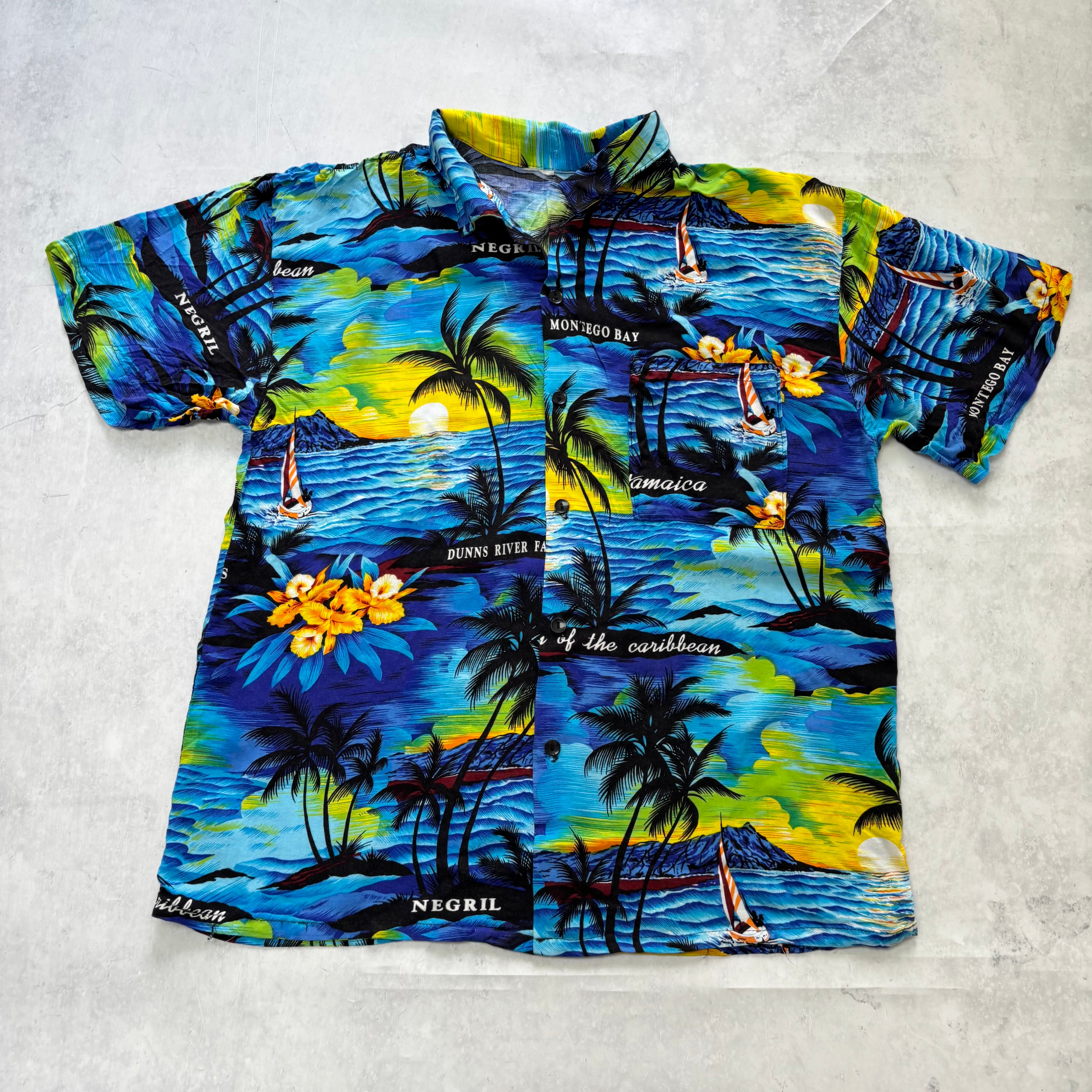 Vintage Hawaiian Shirt Mens Small Blue Floral Aloha Short Sleeve (E)