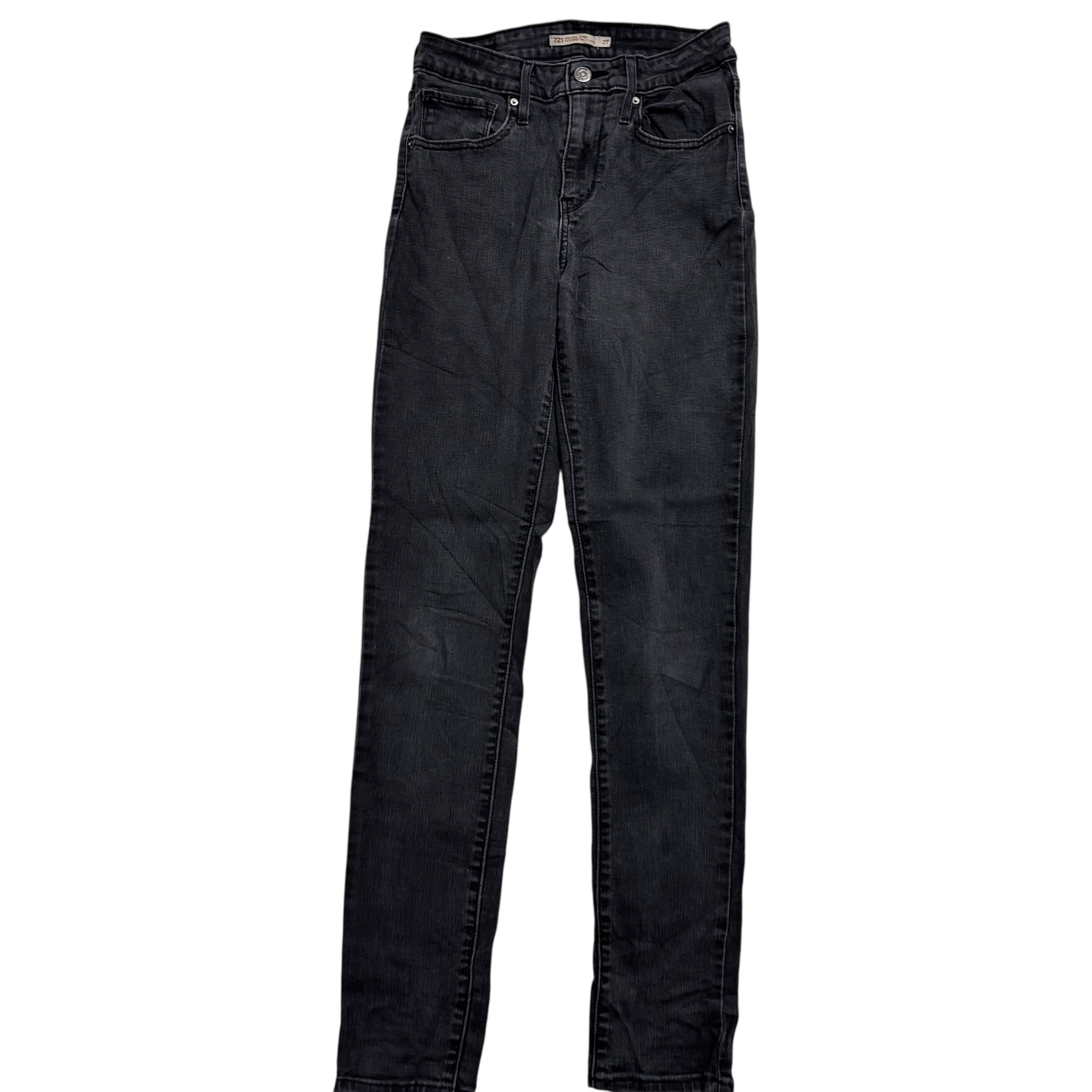 Levis 721 Jeans W25 L30 Womens High Rise Skinny Black Stretch Denim