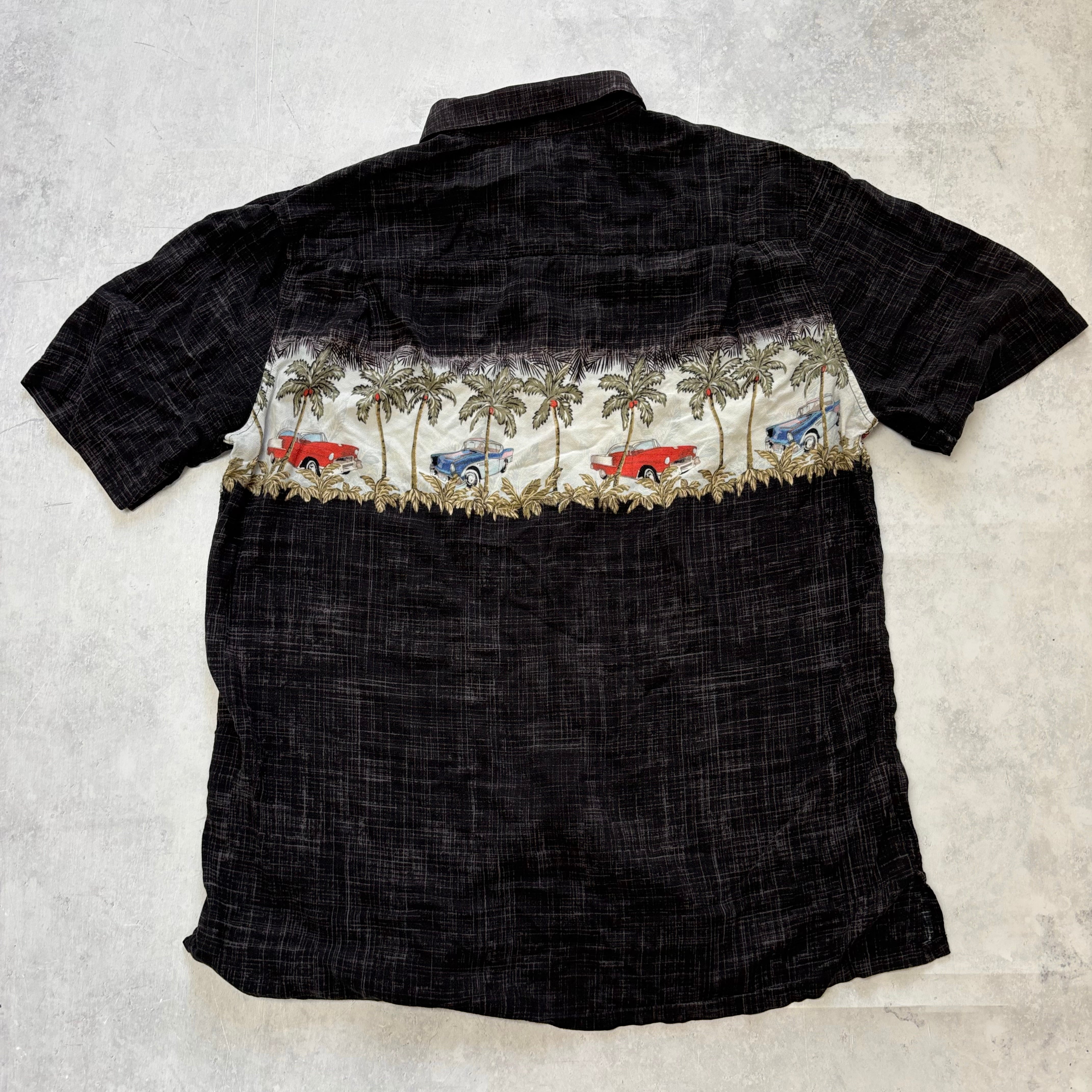 Vintage Hawaiian Shirt Mens Medium Black Floral Aloha Short Sleeve (E)