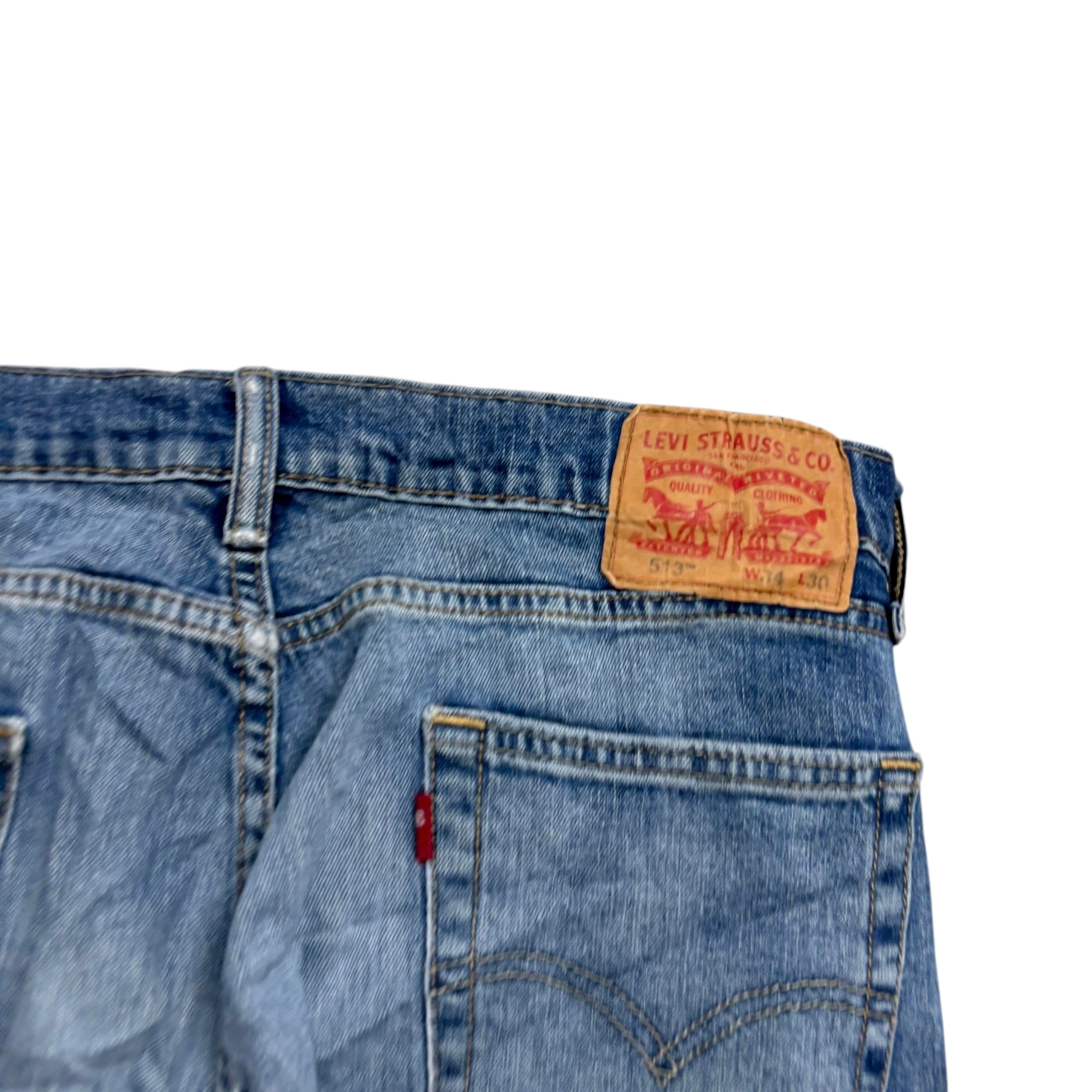 Levis 513 Jeans W34 L30 Mens Mid Blue Slim Straight Fit Stretch Denim (F)