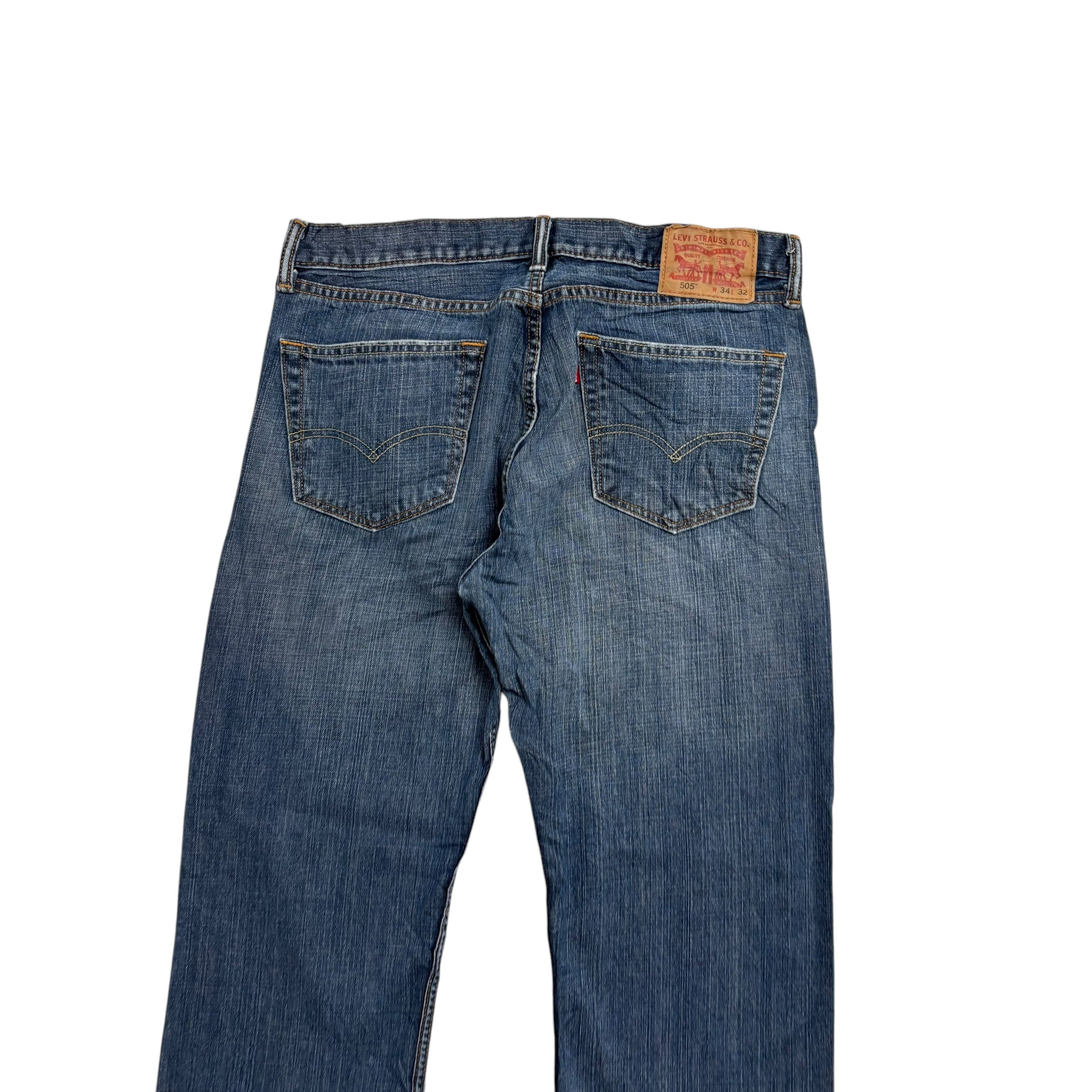 Levis 505 Jeans W34 L32 Mens Mid Blue Regular Straight Fit Denim (E)