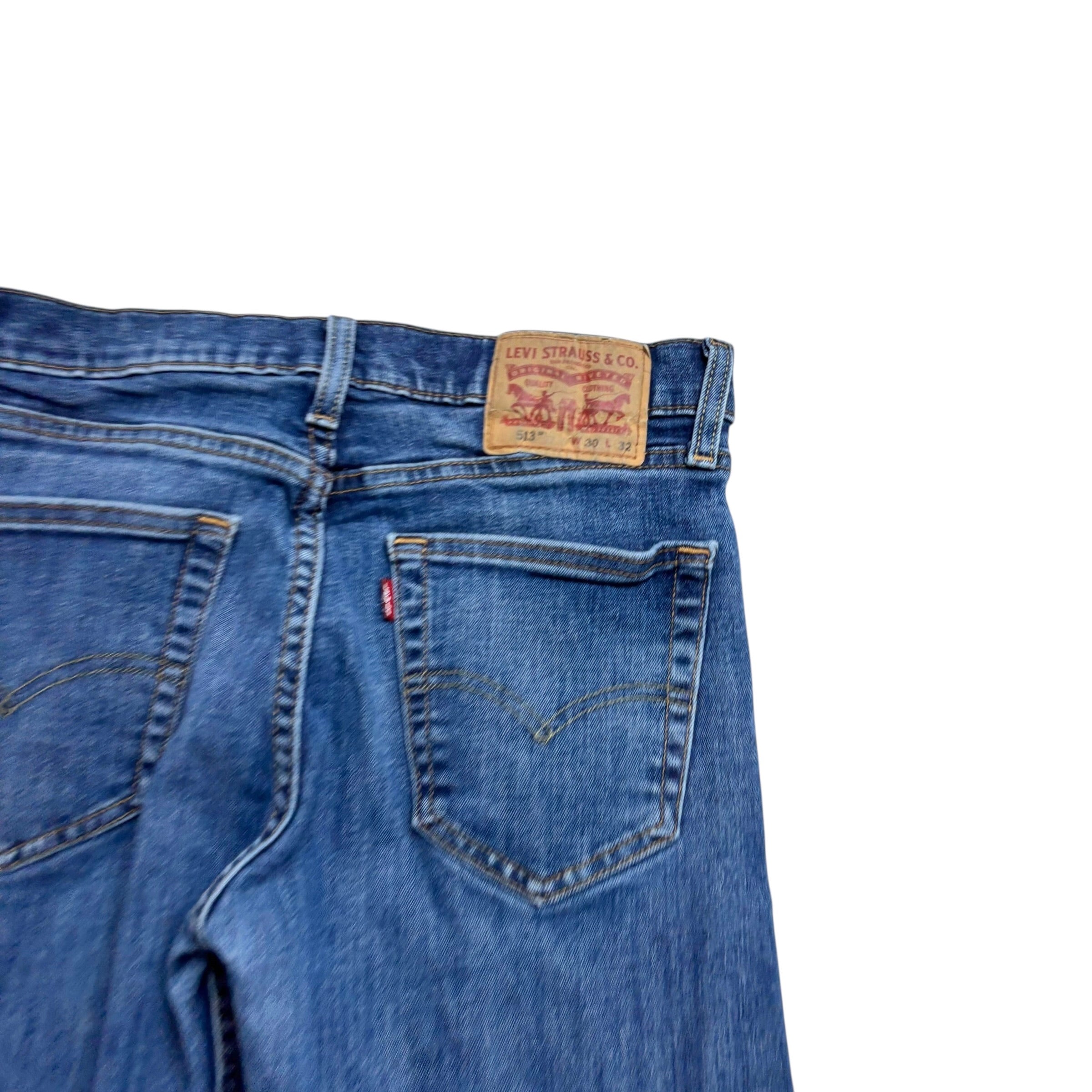 Levis 513 Jeans W30 L31 Mens Mid Blue Slim Straight Fit Stretch Denim (E)