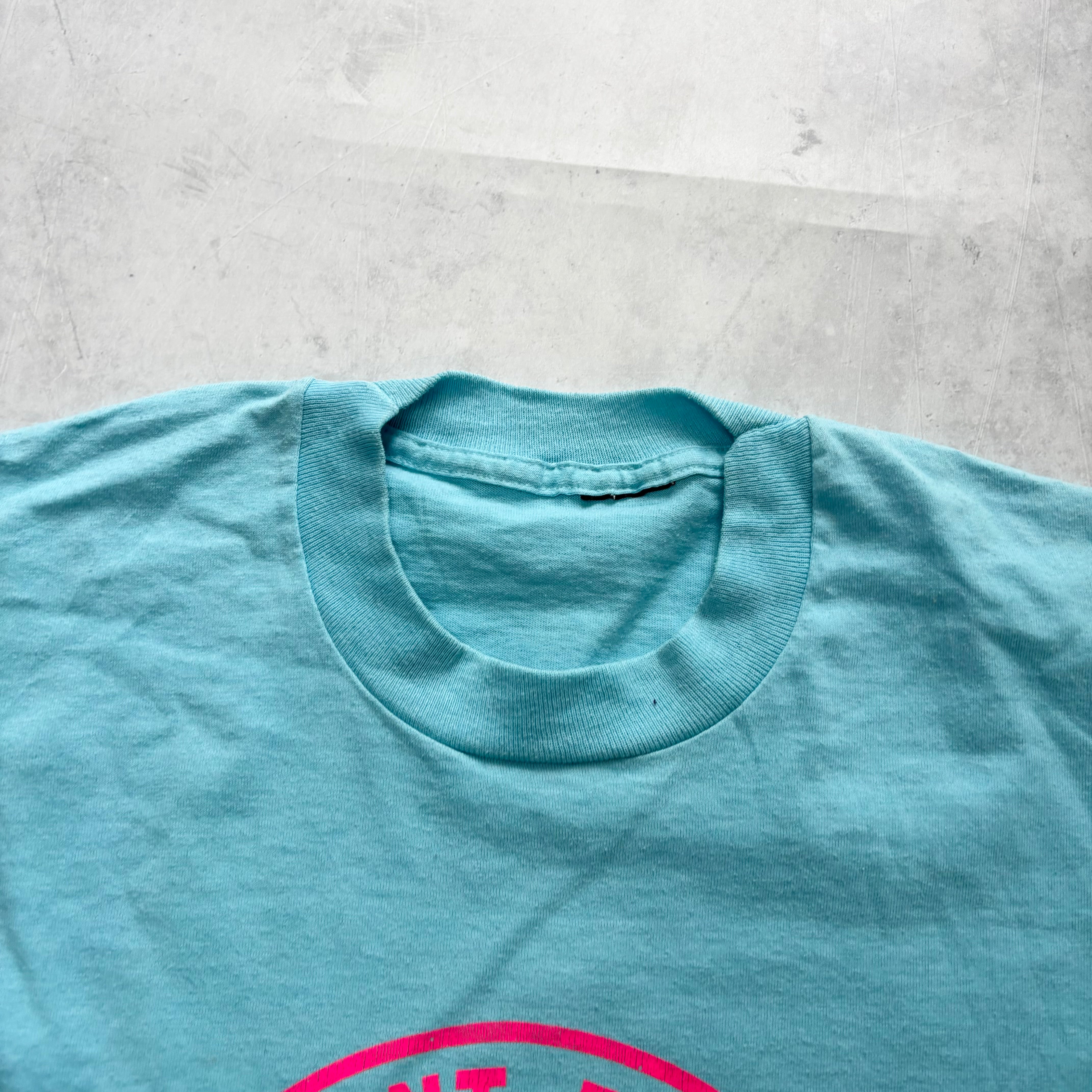 Vintage T Shirt Mens Medium Blue Single Stitch Graphic Print 90s Run Race