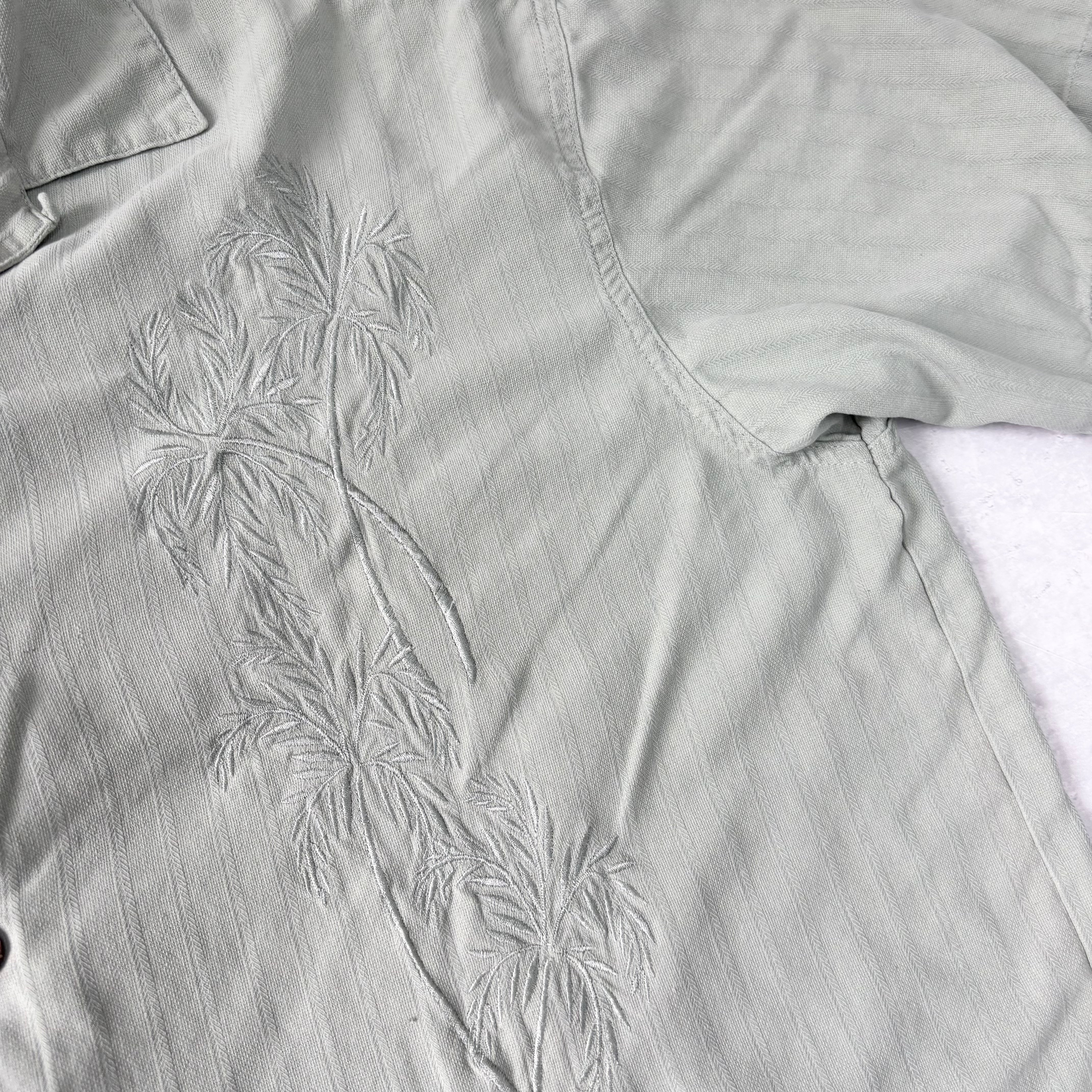 Vintage Hawaiian Shirt Mens XL Green Floral Aloha Short Sleeve Silk (E)