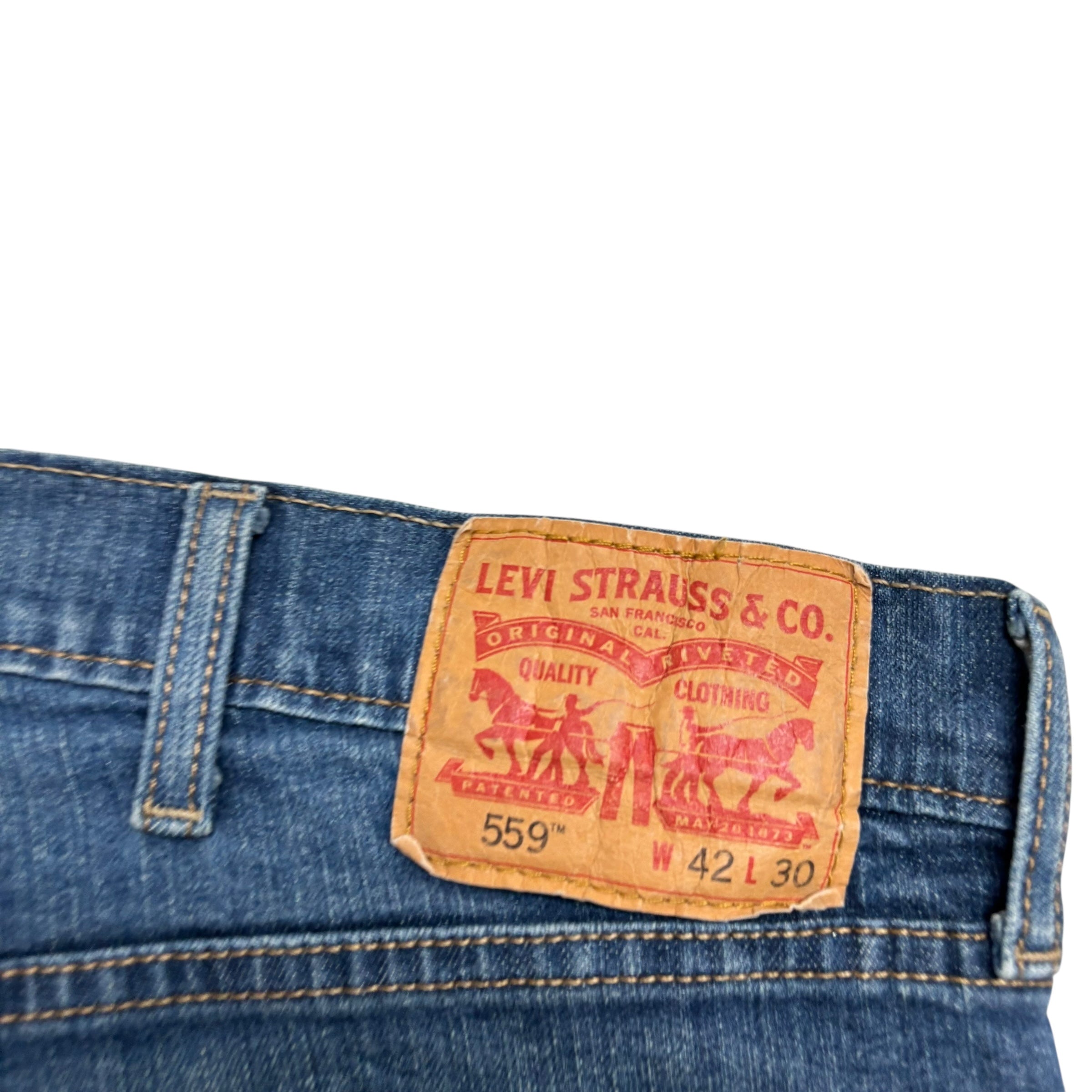 Levis 559 Jeans W42 L30 Mens Dark Blue Relaxed Straight Fit Stretch Denim (E)