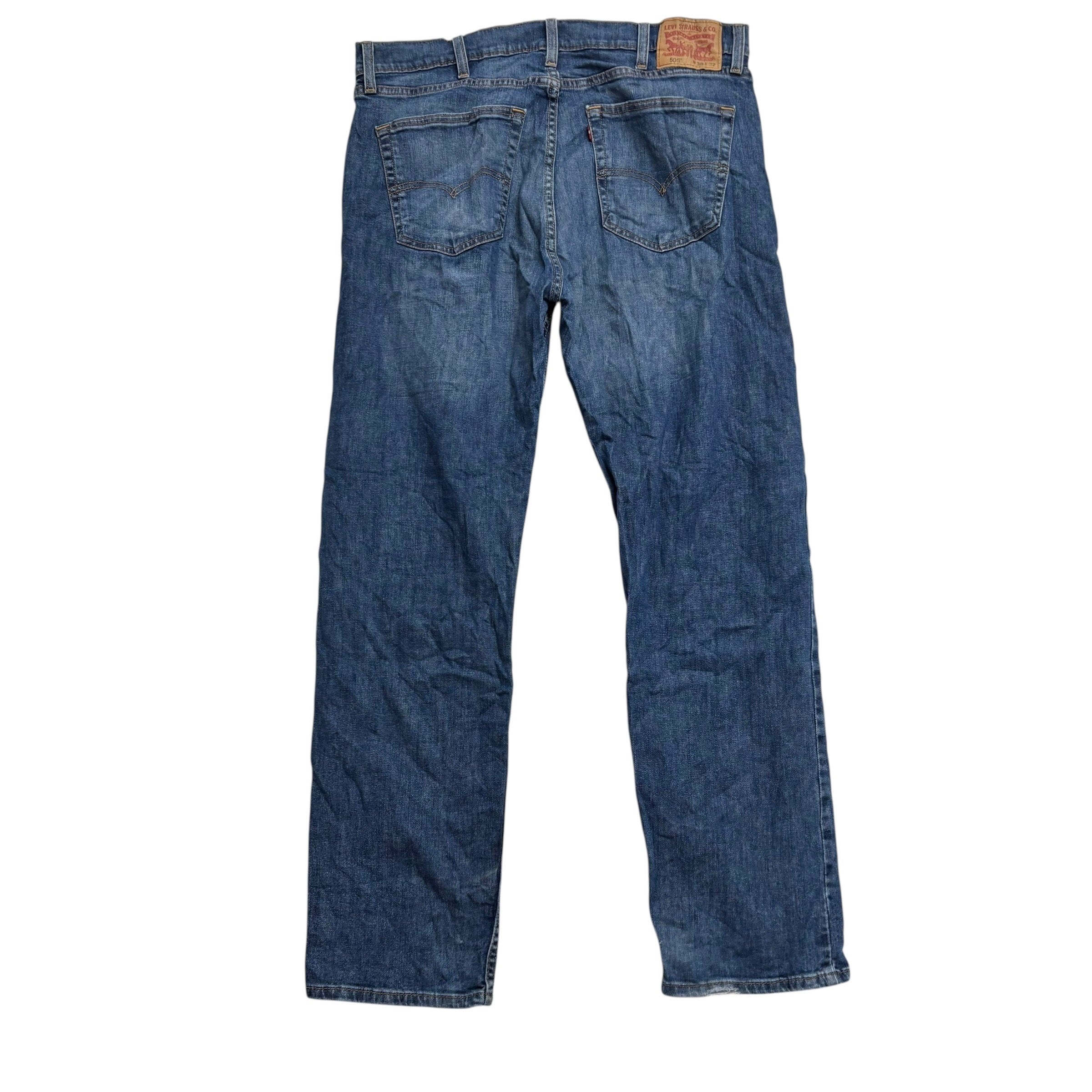Levis 505 Jeans W38 L32 Mens Mid Blue Regular Straight Fit Stretch Denim