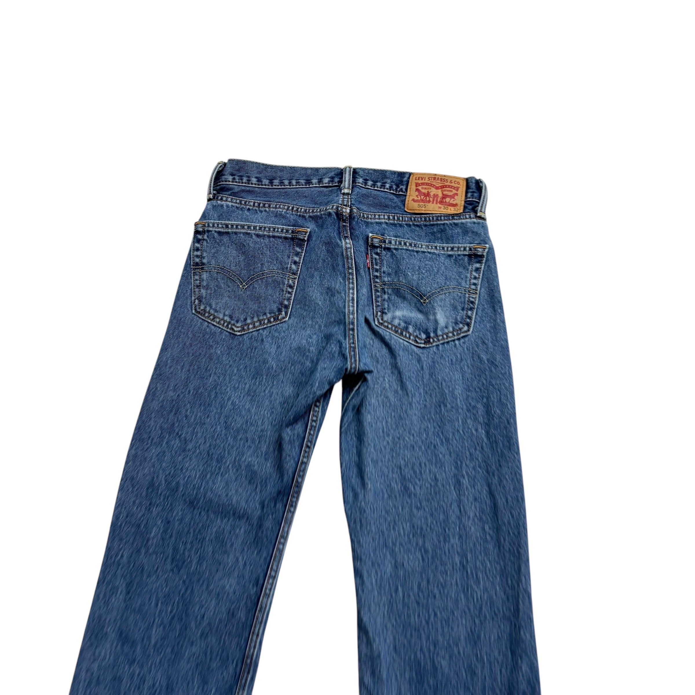 Levis 505 Jeans W30 L32 Mens Mid Blue Regular Straight Fit Denim (E)