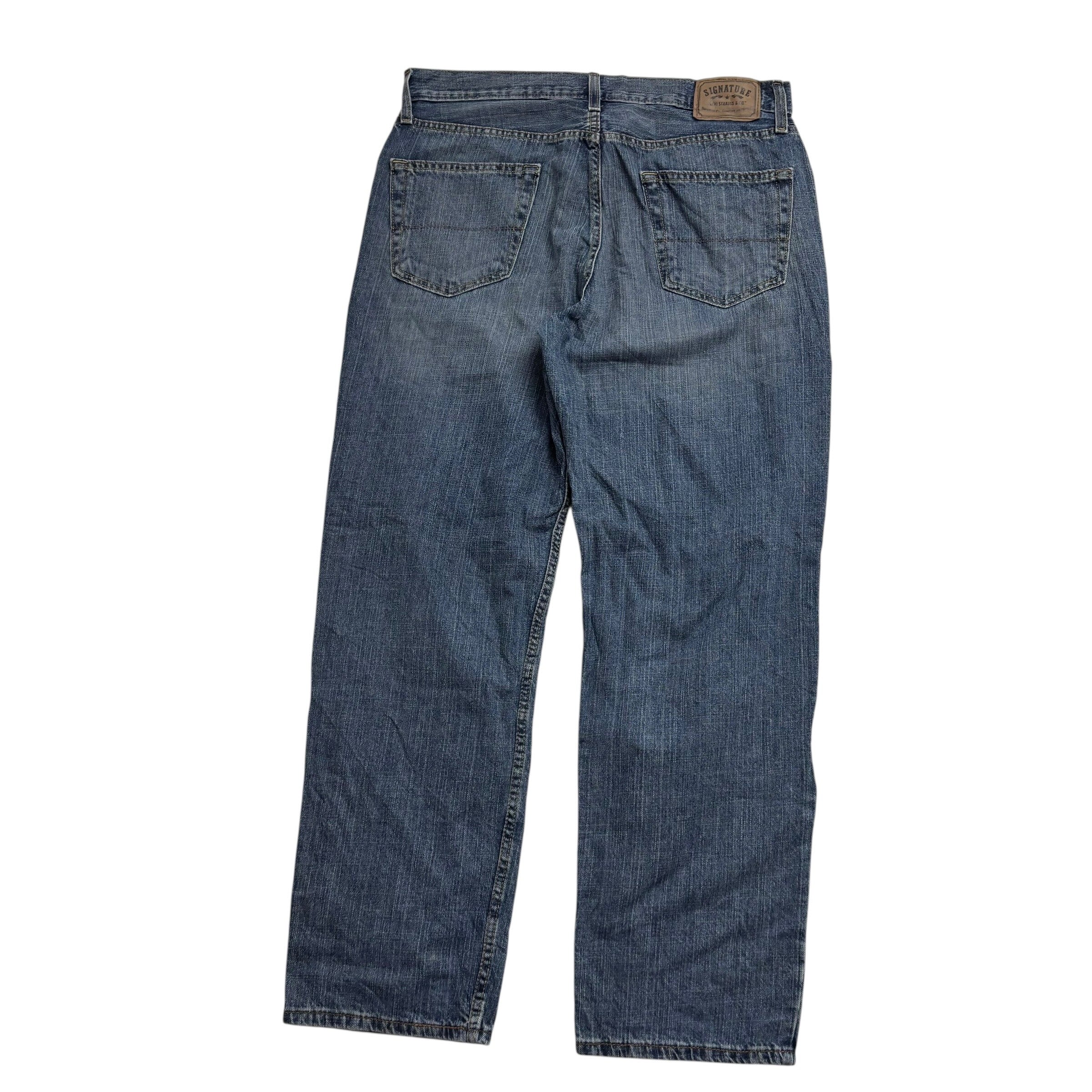 Levis Signature Jeans W36 L32 Mens Mid Blue Relaxed Straight Vintage Denim (E)