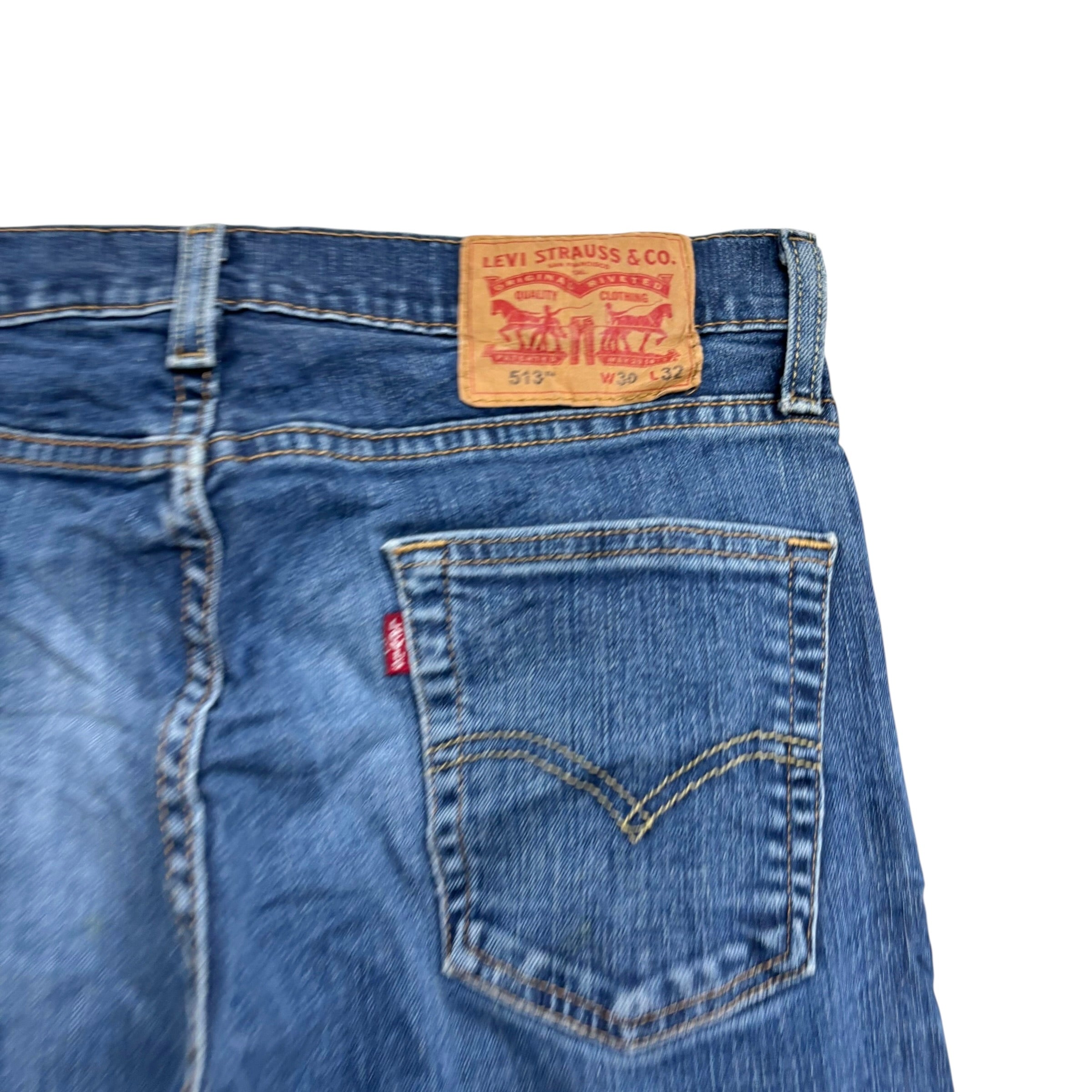 Levis 513 Jeans W30 L32 Mens Mid Blue Slim Straight Fit Stretch Denim (E)