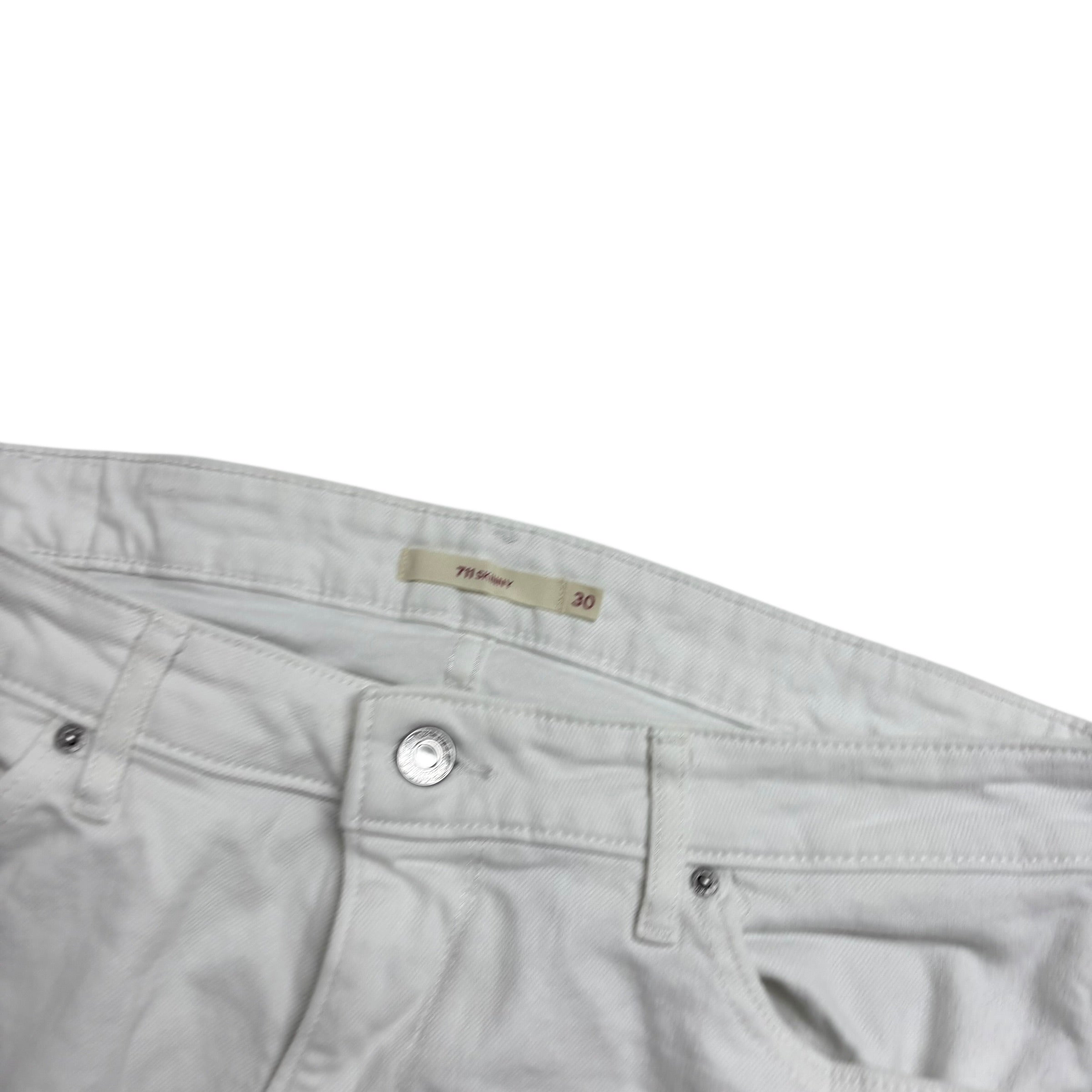 Levis 711 Jeans W30 L27 Womens Skinny Fit White Stretch Denim (E)