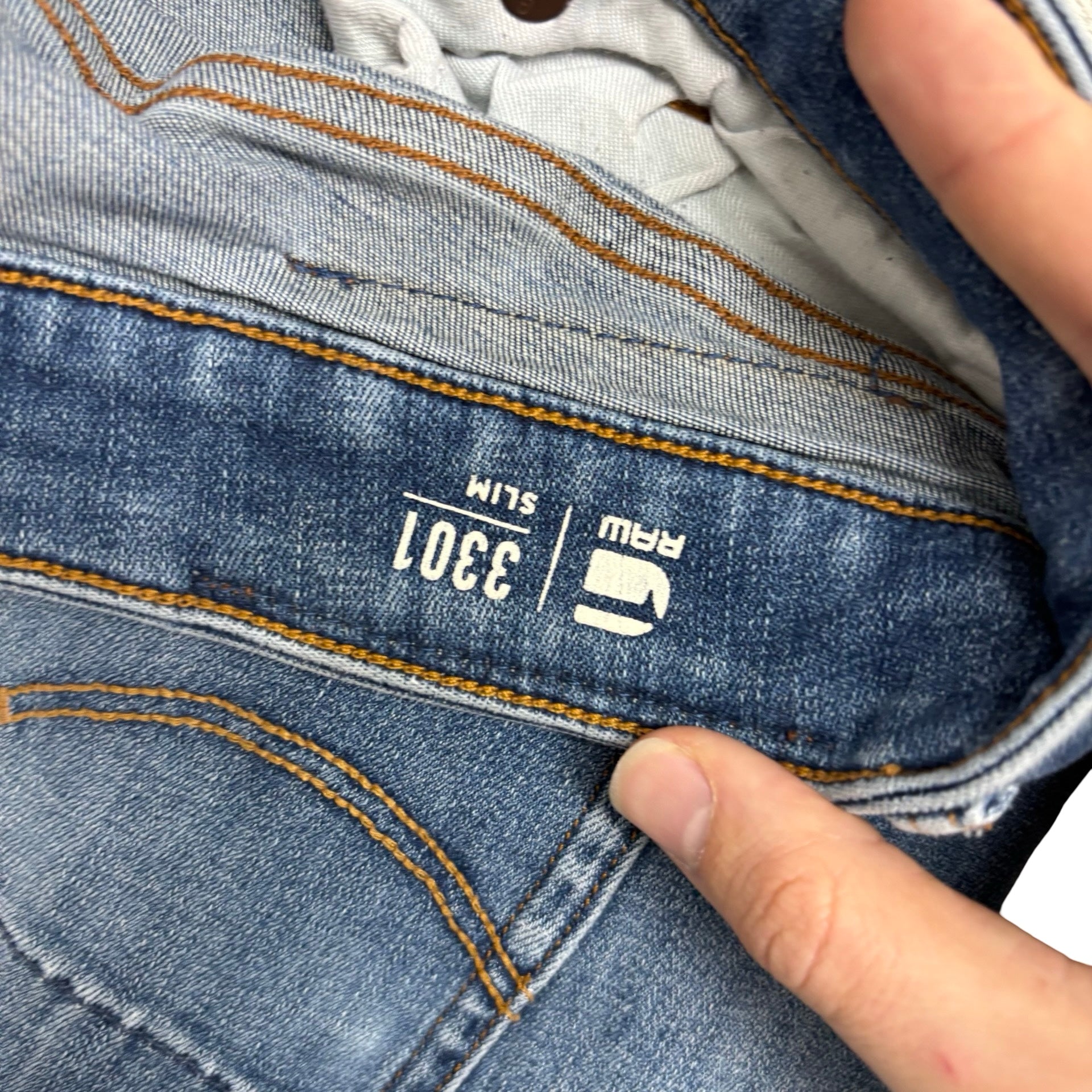 G Star 3301 Slim Jeans W36 L31 Mens Mid Blue Stretch Denim