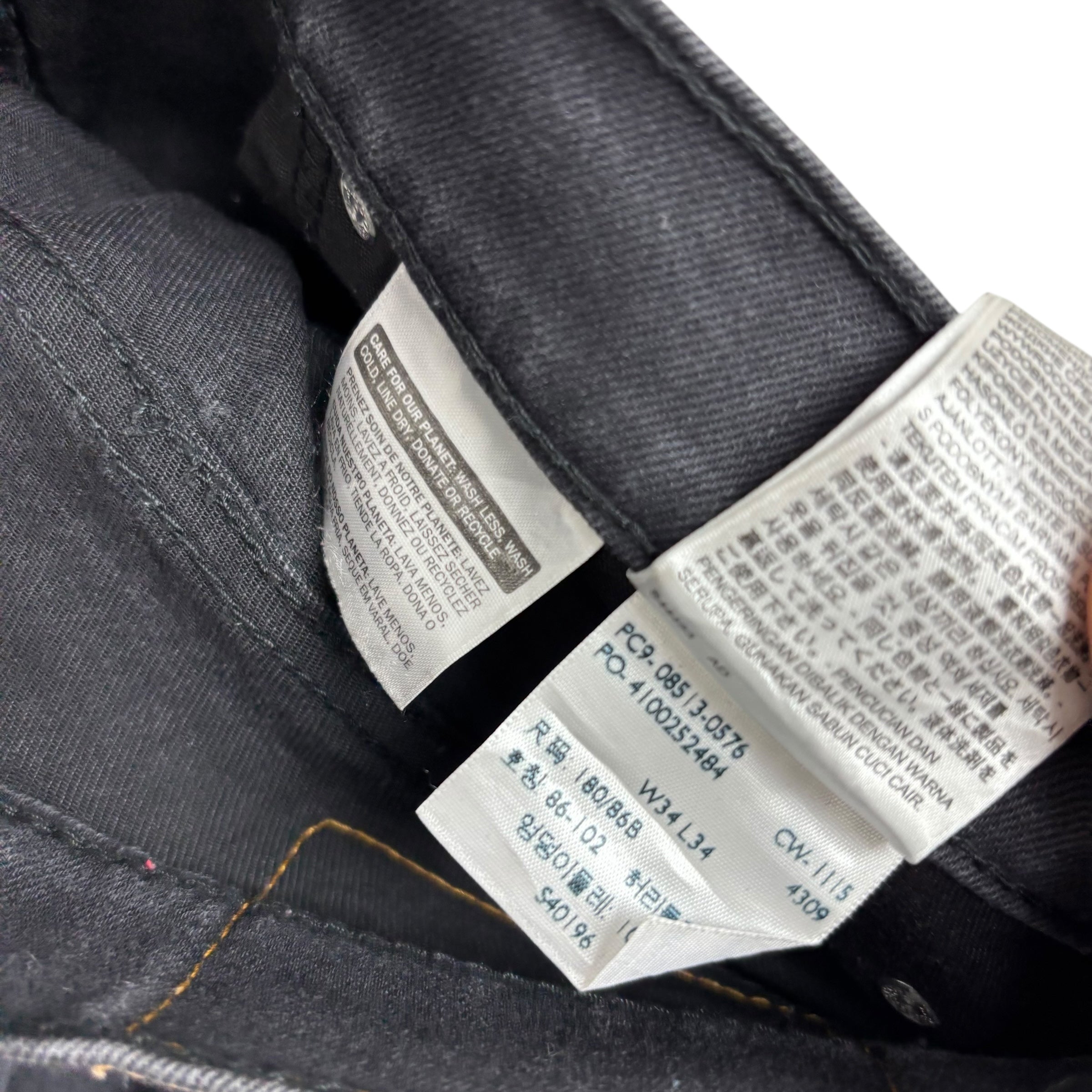 Levis 513 Jeans W34 L34 Mens Black Slim Straight Fit Stretch Denim (F)