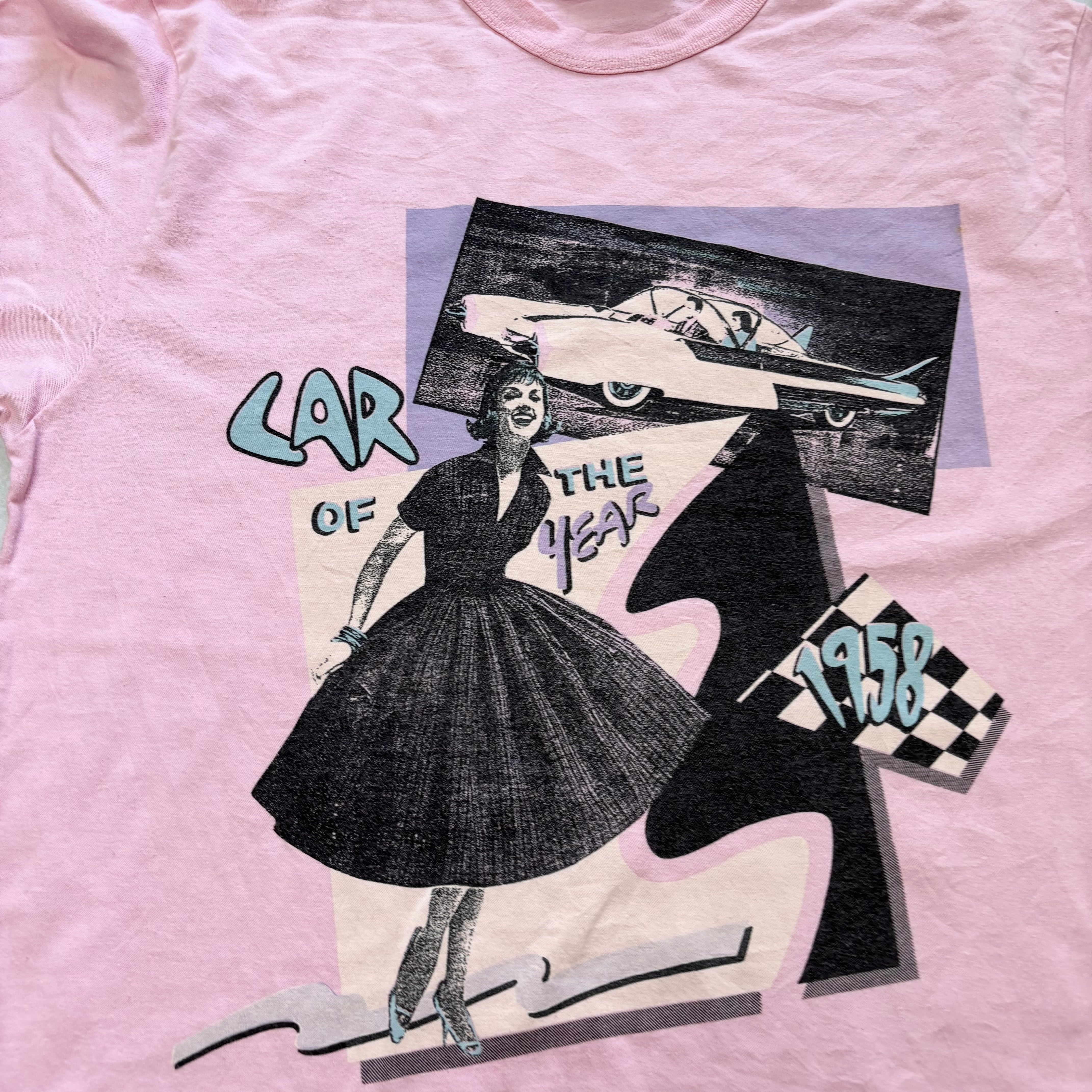 Vintage T Shirt Mens Medium Pink Graphic Print 90s Cars