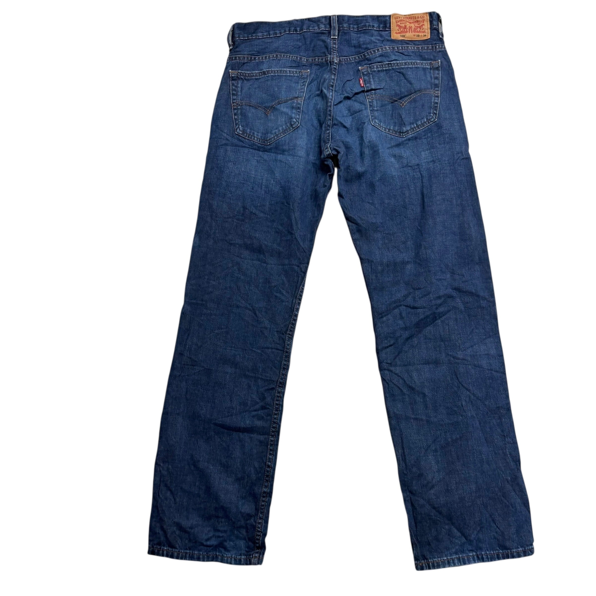 Levis 569 Jeans W33 L34 Mens Dark Blue Baggy Relaxed Straight Fit Denim