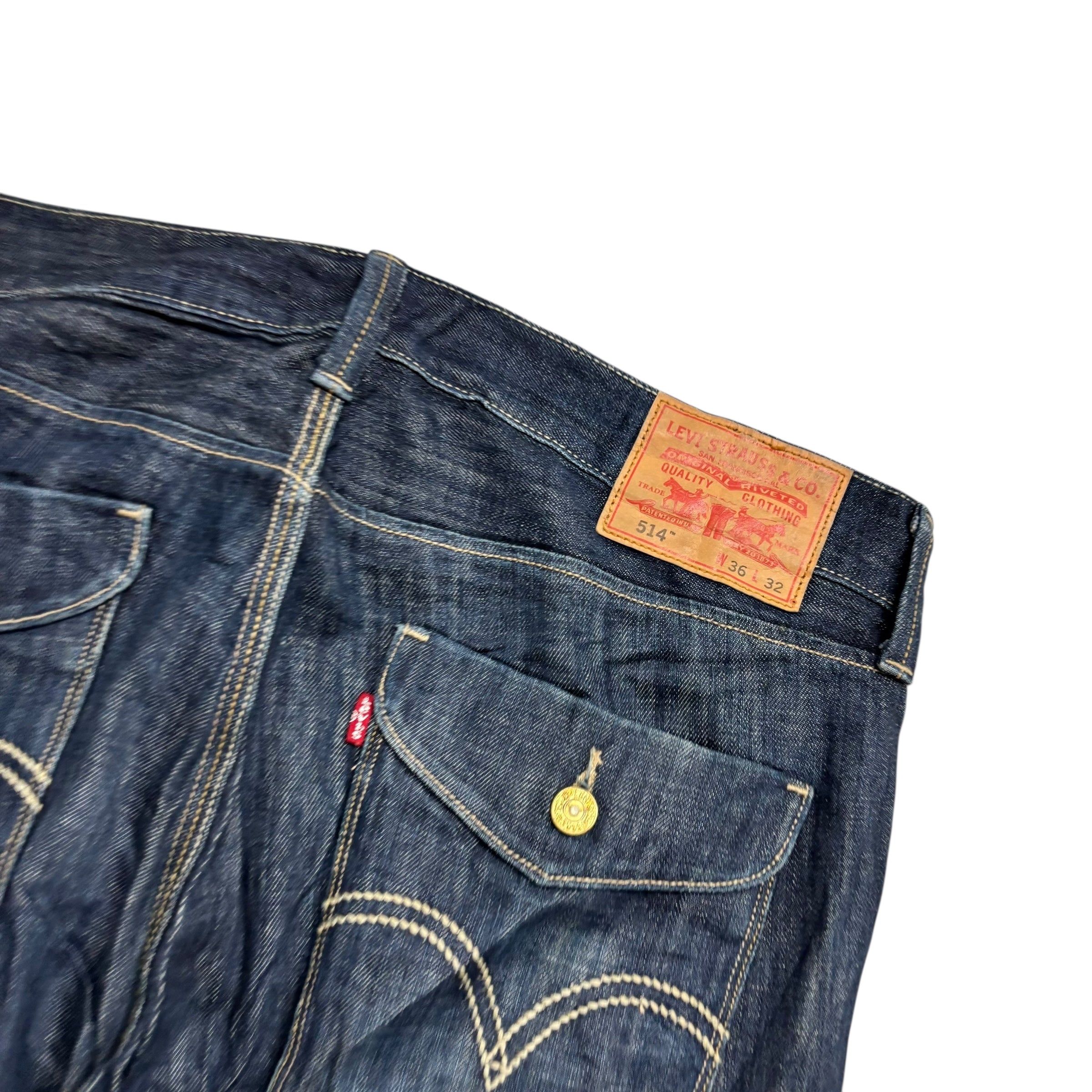 Levis 514 Jeans W36 L32 Mens Dark Blue Regular Straight Fit Vintage Denim (E)