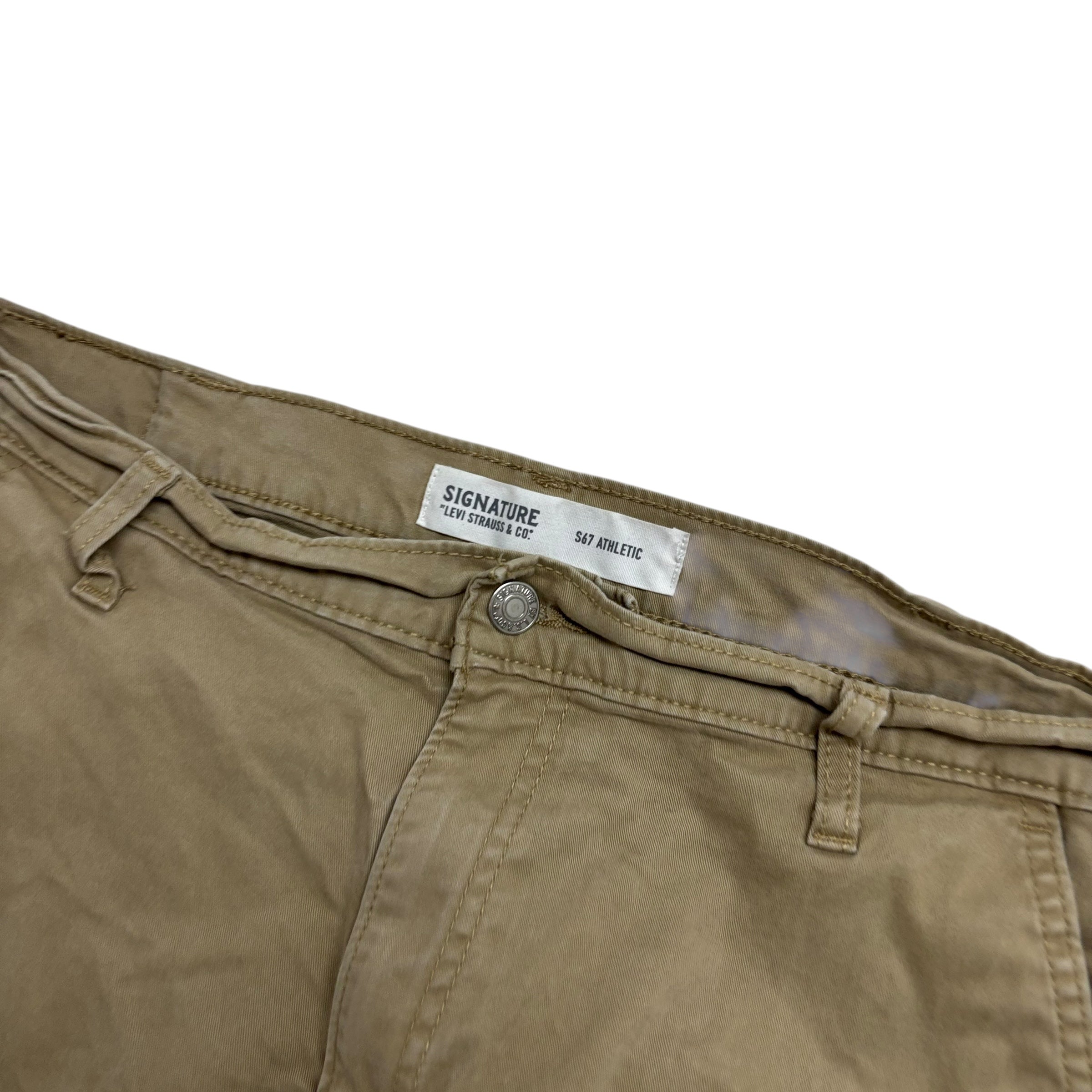 Levis Signature Trousers W38 L31 Mens Beige Athletic Straight Stretch Pants (E)
