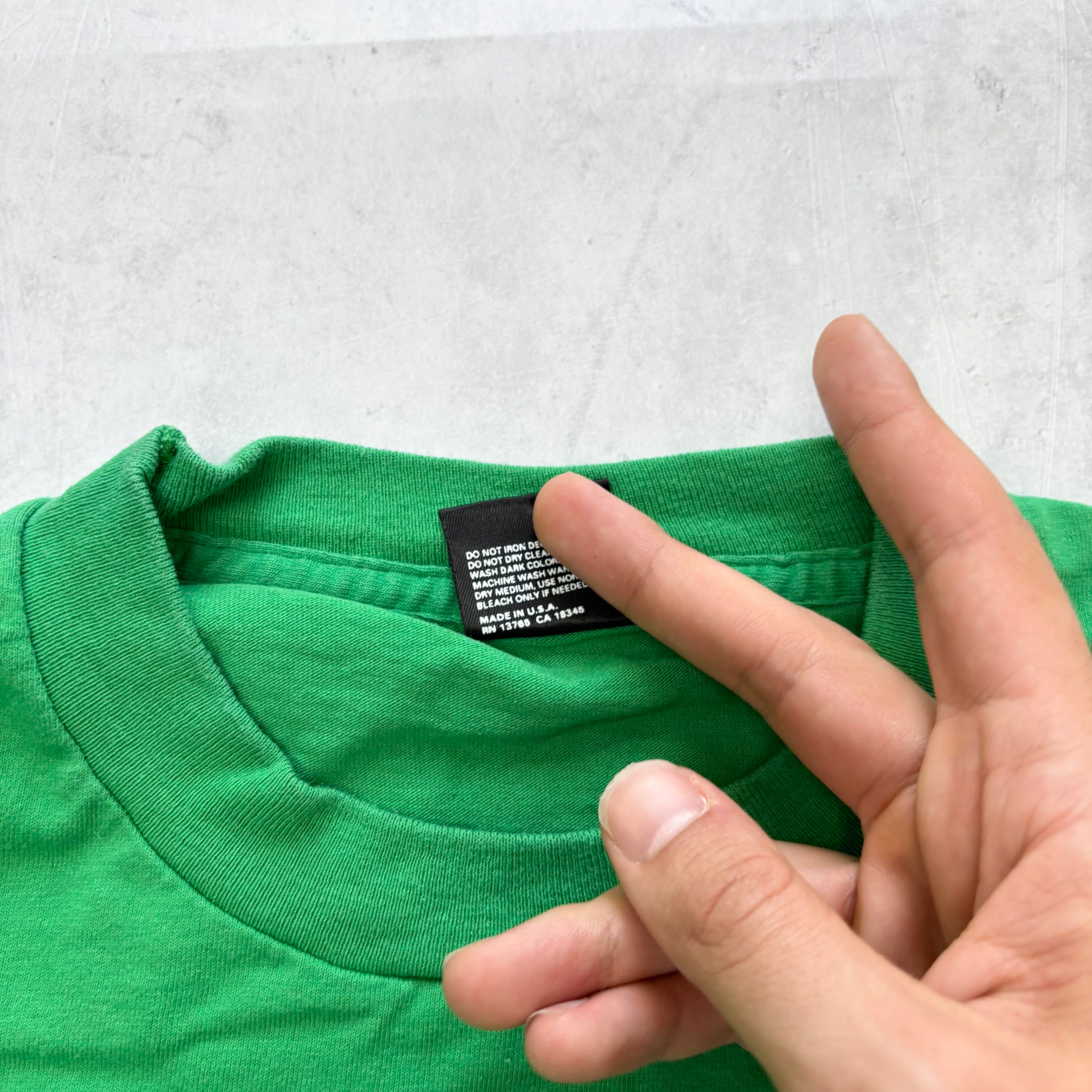 Vintage T Shirt Mens XL Green Single Stitch Graphic Print 90s Paddys (E)