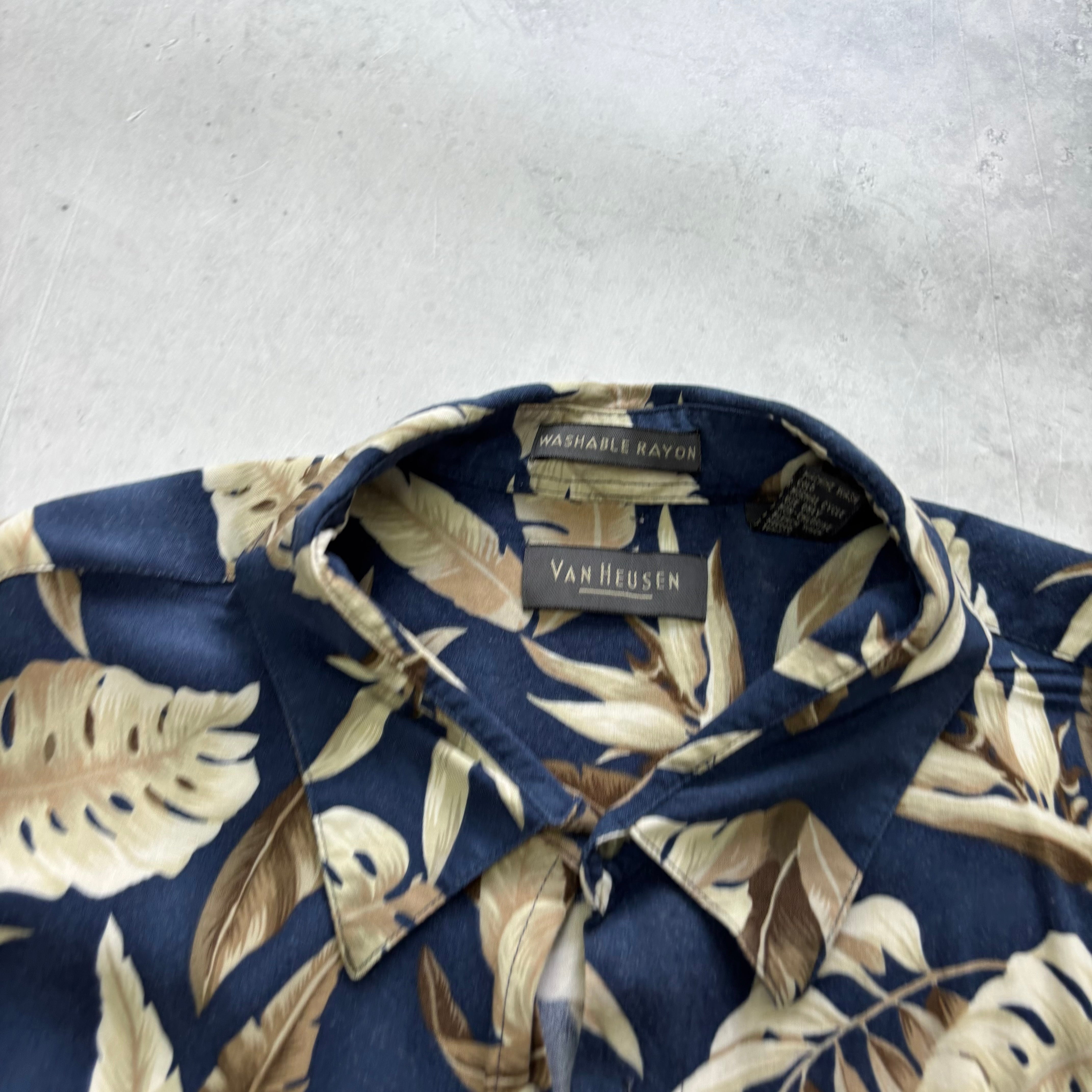Vintage Hawaiian Shirt Mens XXL Navy Floral Aloha Short Sleeve Rayon
