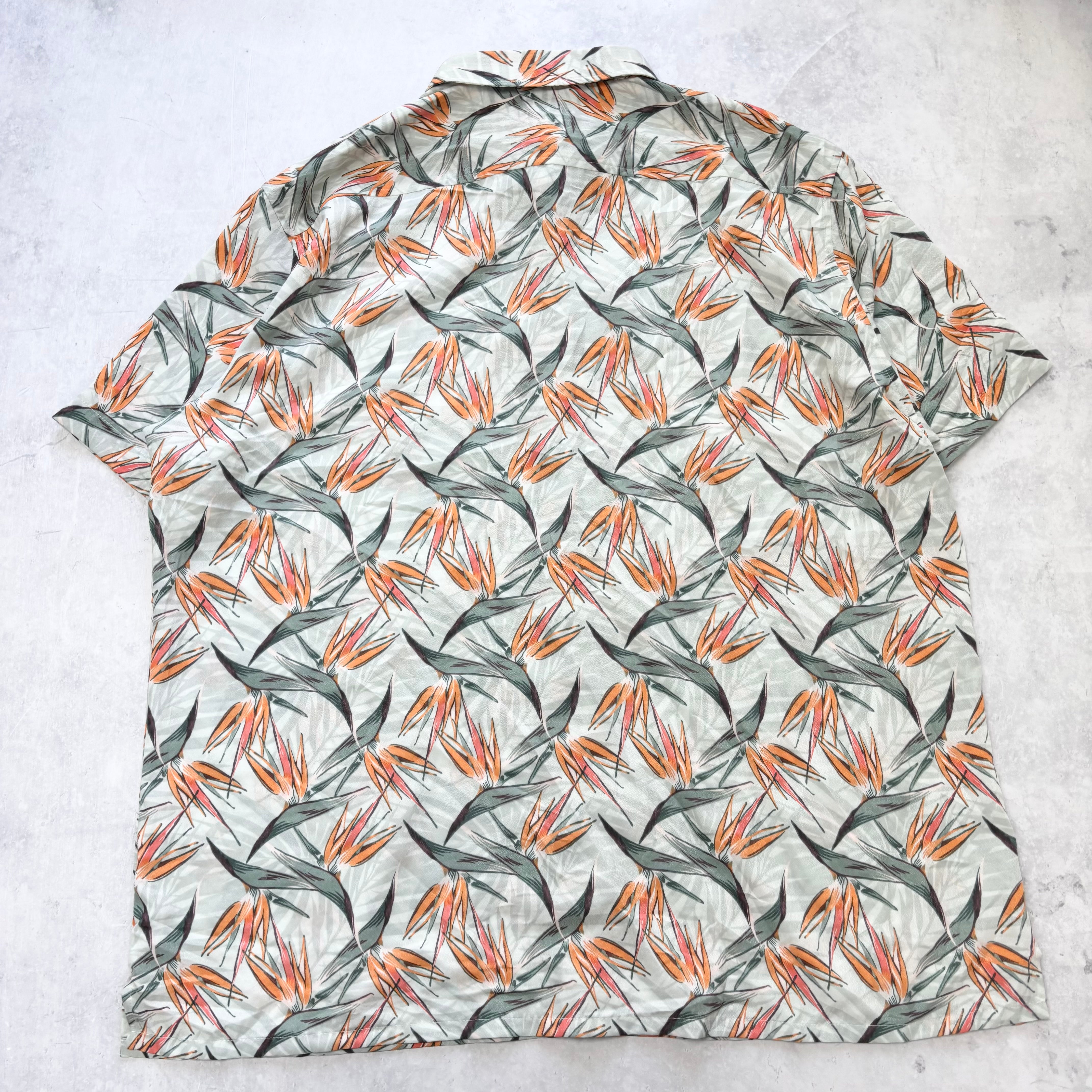 Hawaiian Shirt Mens XXL Green Floral Aloha Short Sleeve Polyester (E)