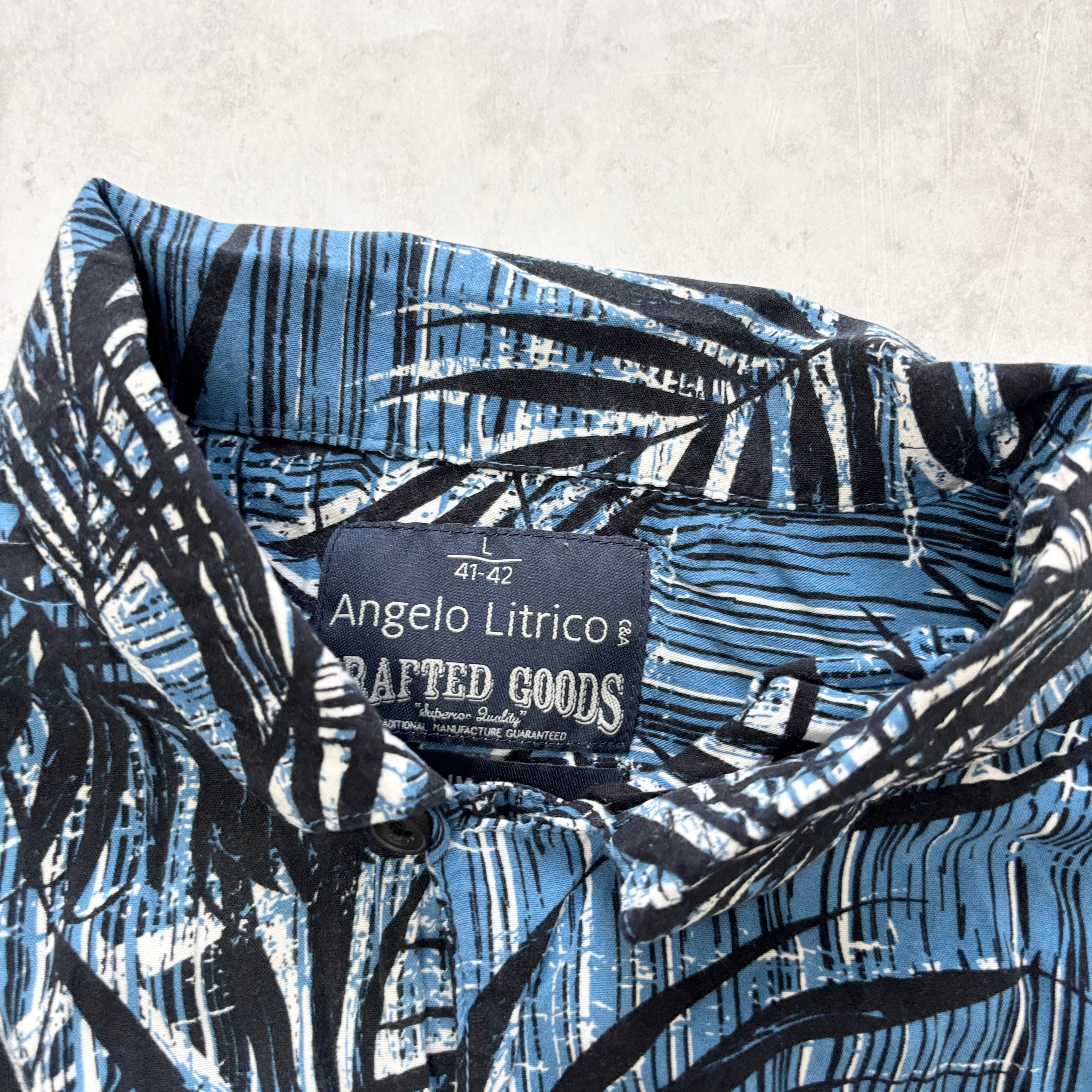 Hawaiian Shirt Mens Large Blue Floral Aloha Short Sleeve Viscose Slim Fit (E)