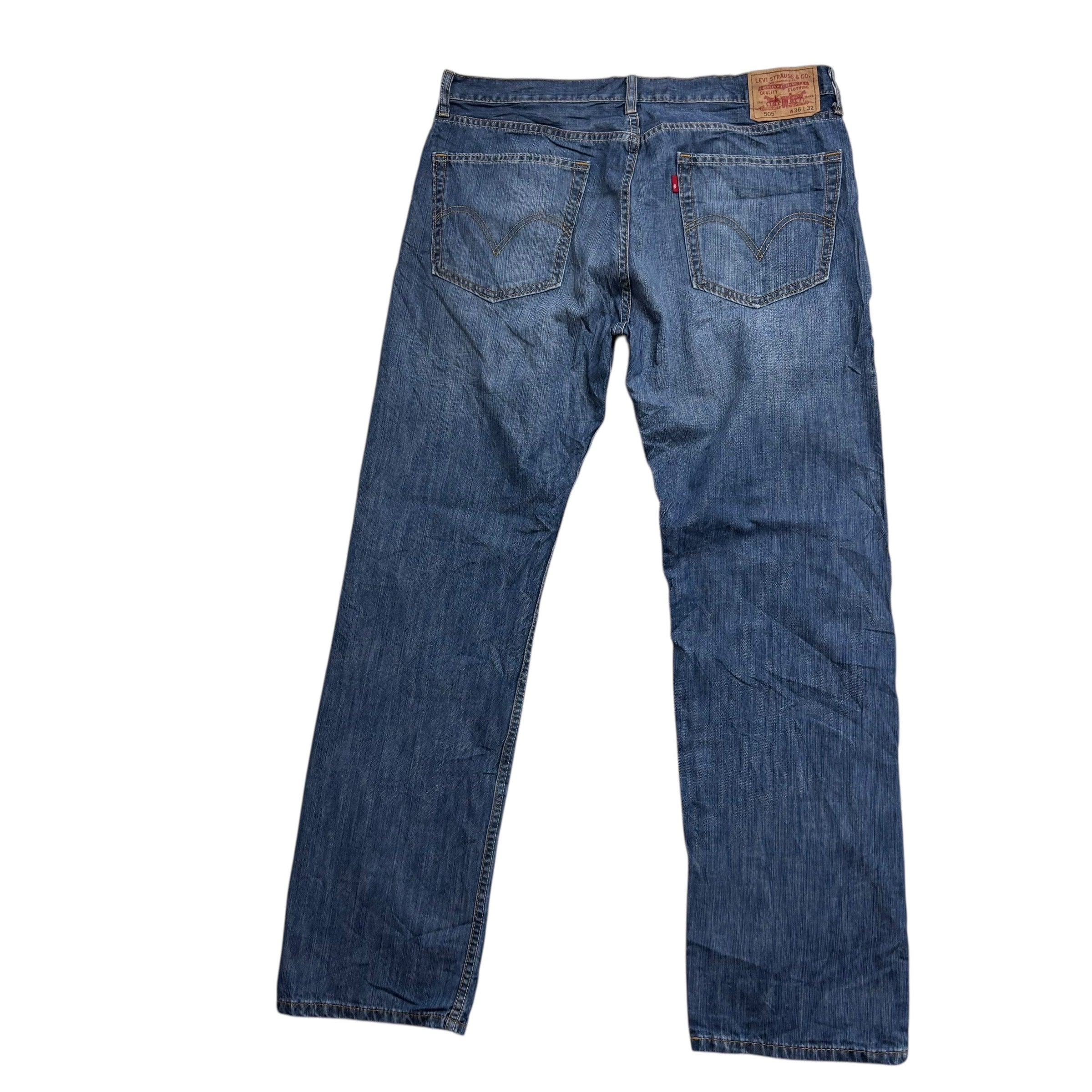 Levis 505 Jeans W36 L32 Mens Mid Blue Regular Straight Fit Vintage Denim