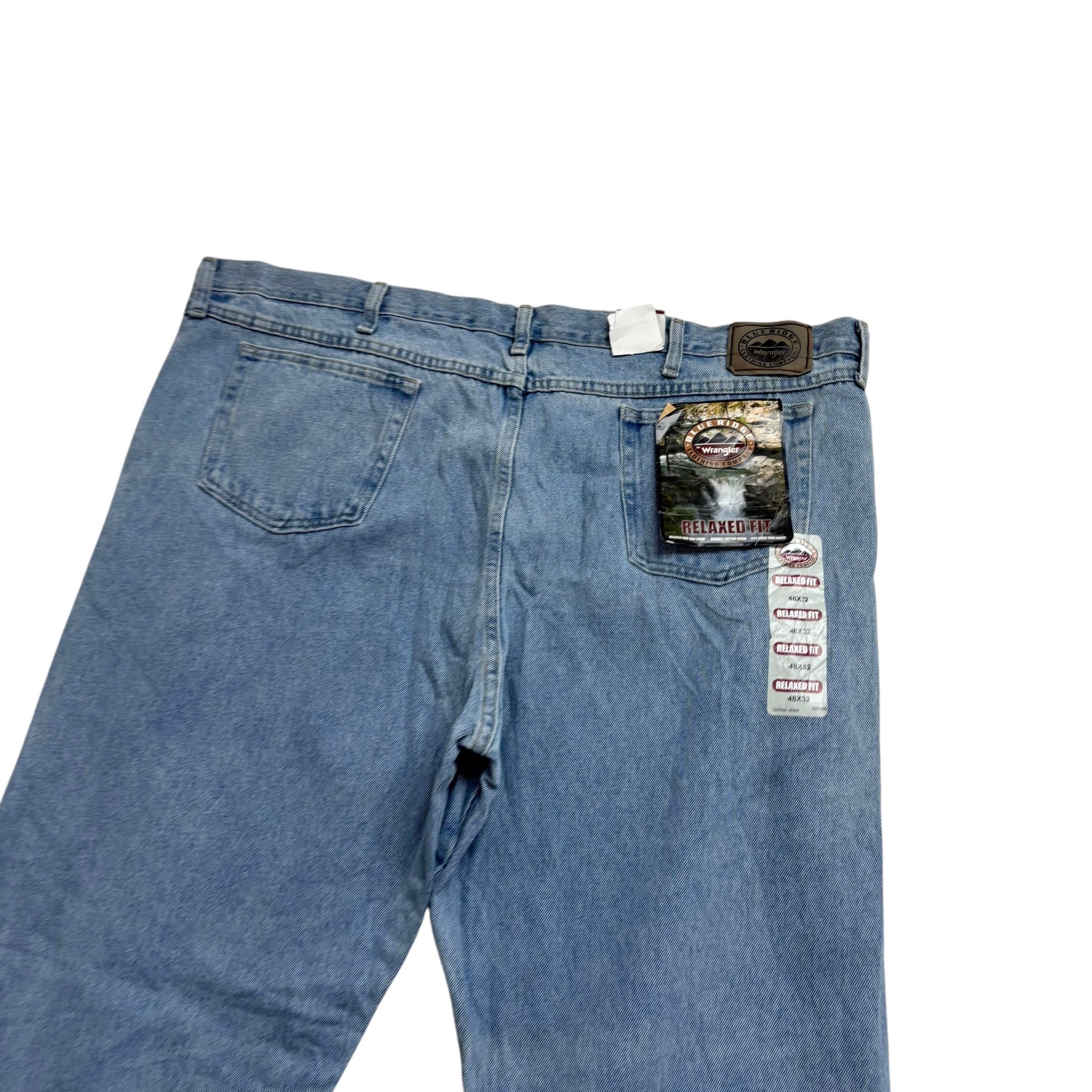 Wrangler Jeans W48 L32 Mens Light Blue Relaxed Straight Fit Vintage Denim (E)