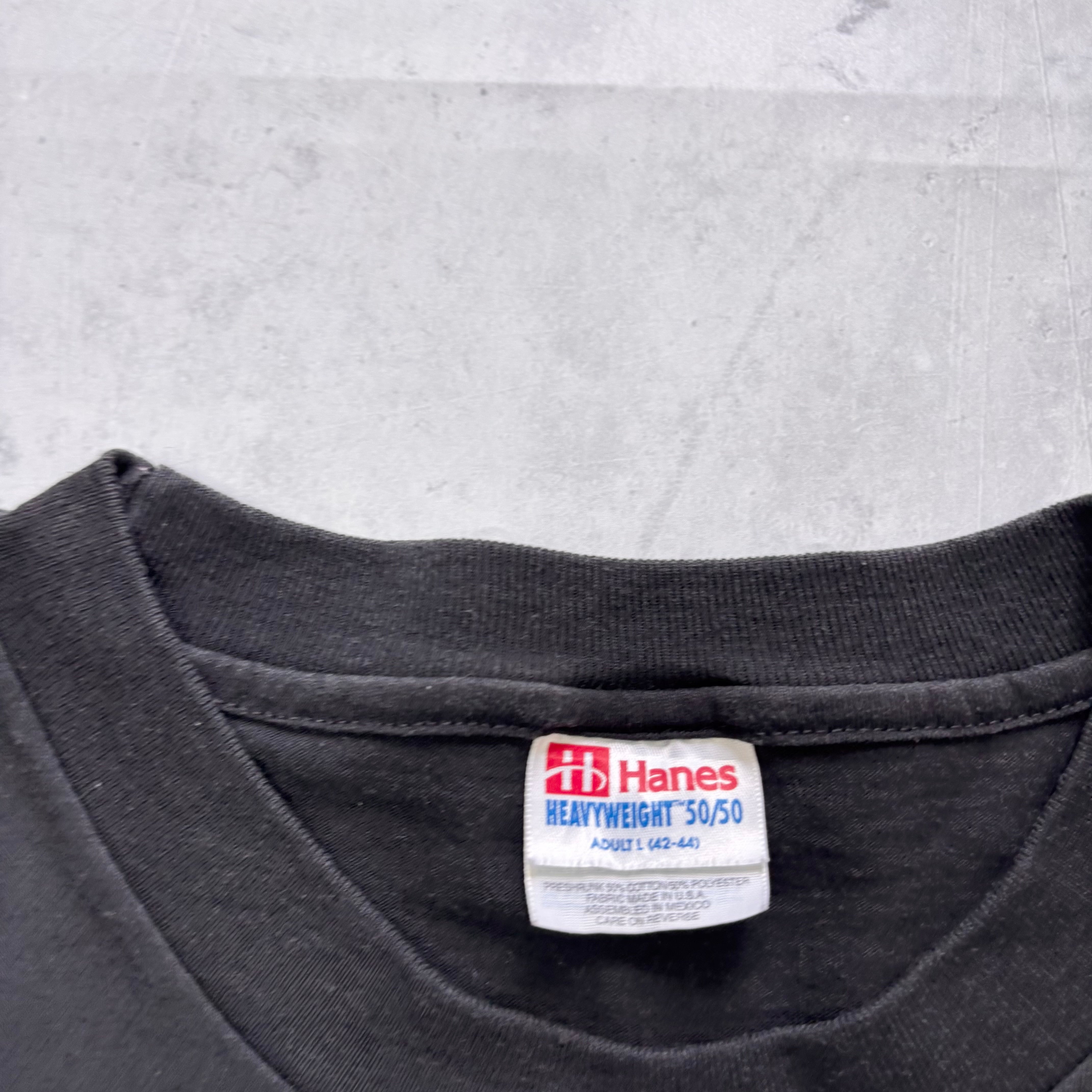 Vintage T Shirt Mens Large Black Graphic Print 90s Boxy Fit (E)