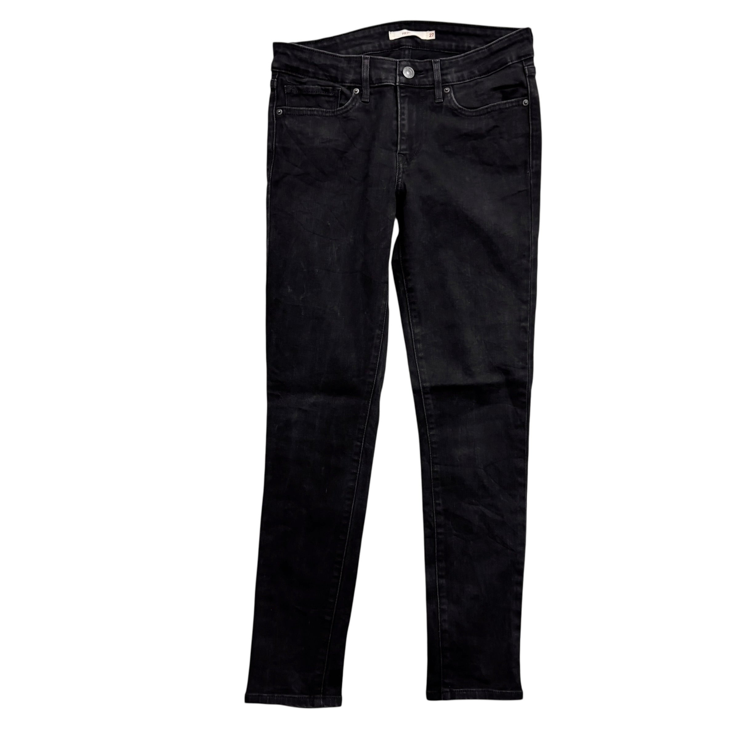 Levis 711 Jeans W27 L27 Womens Skinny Fit Black Stretch Denim (E)