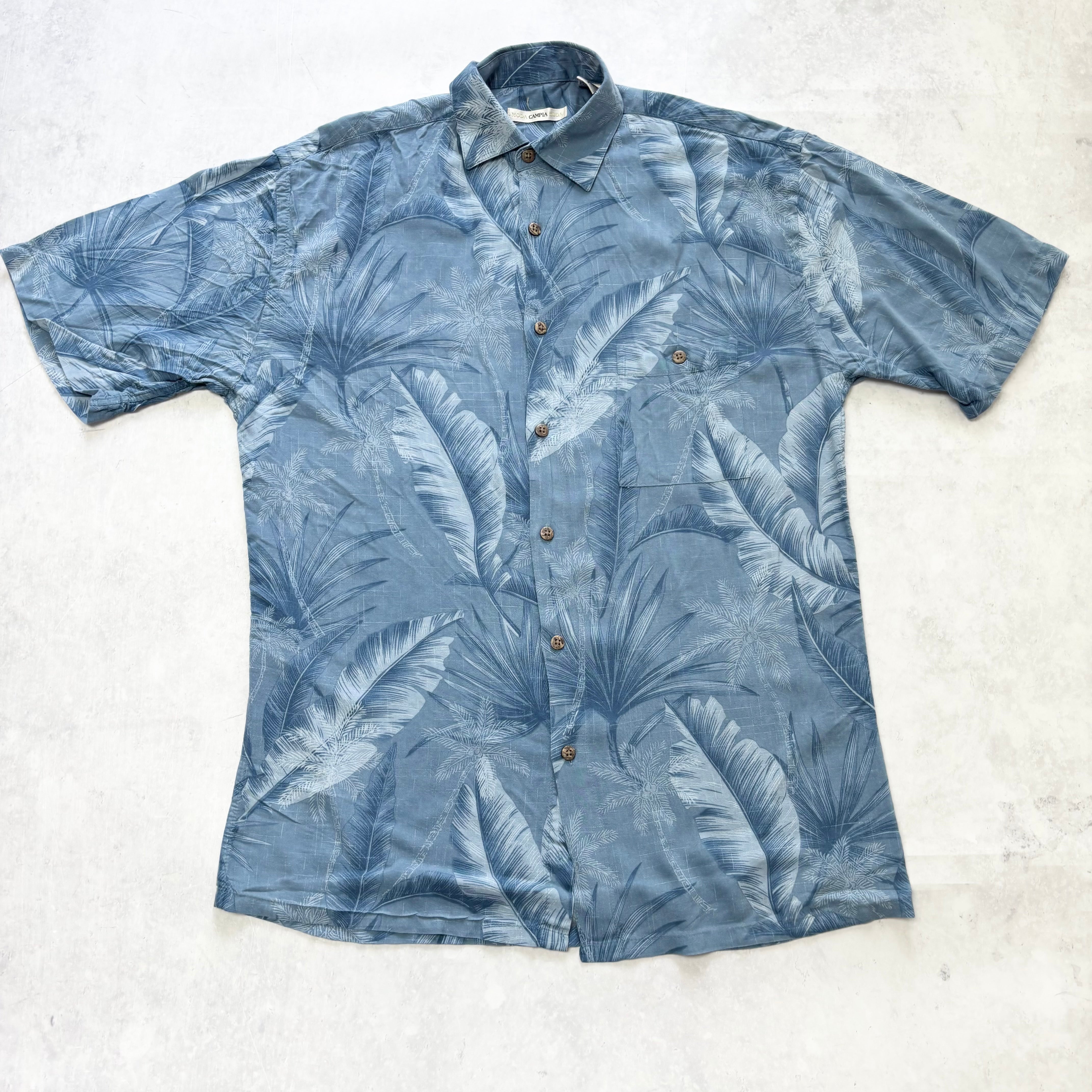 Vintage Hawaiian Shirt Mens Small Blue Floral Aloha Short Sleeve Rayon (E)