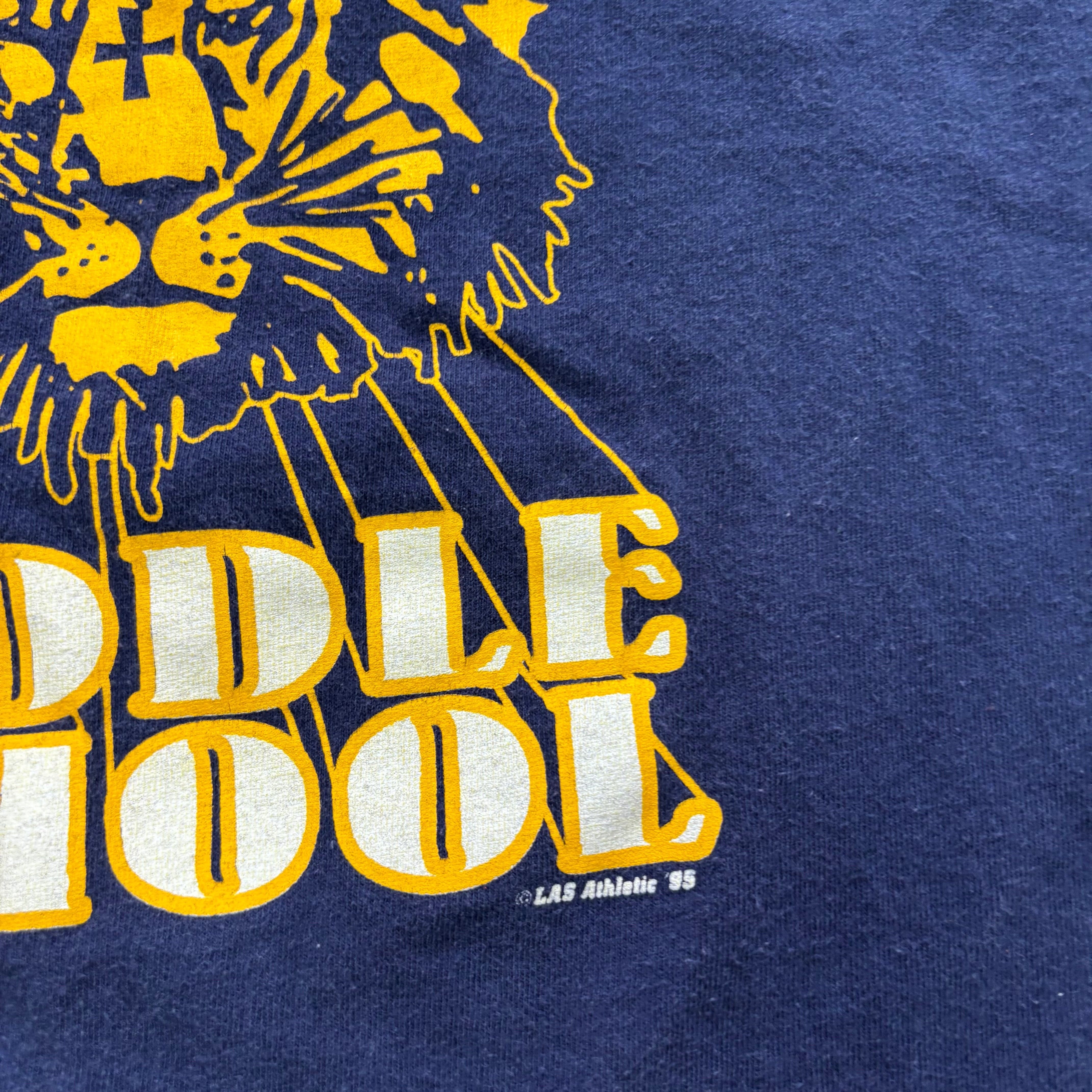 Vintage T Shirt Mens Medium Navy Blue Single Stitch Graphic Print 90s School