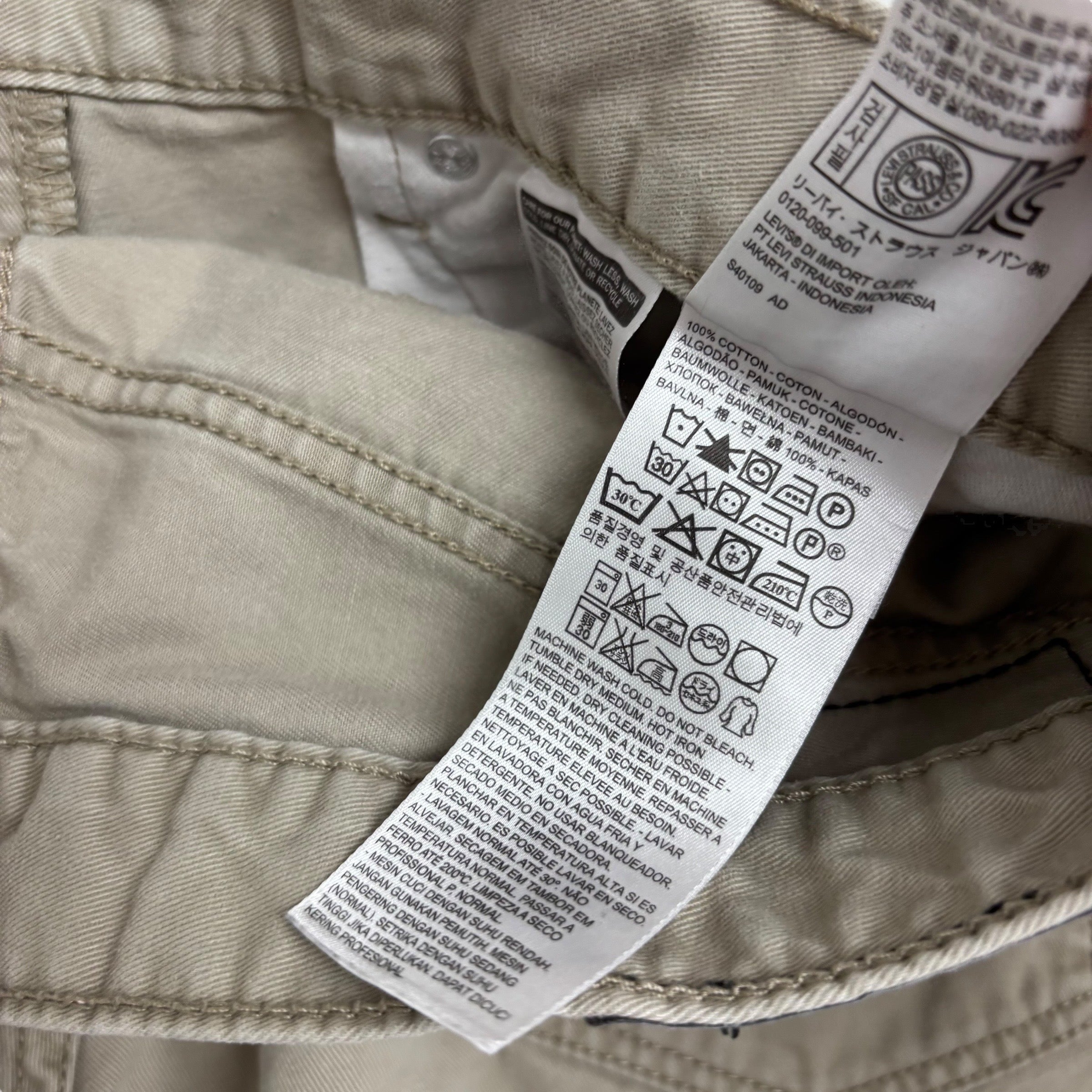 Levis 514 Trousers W33 L34 Mens Cream Regular Straight Fit Cotton Pants (E)