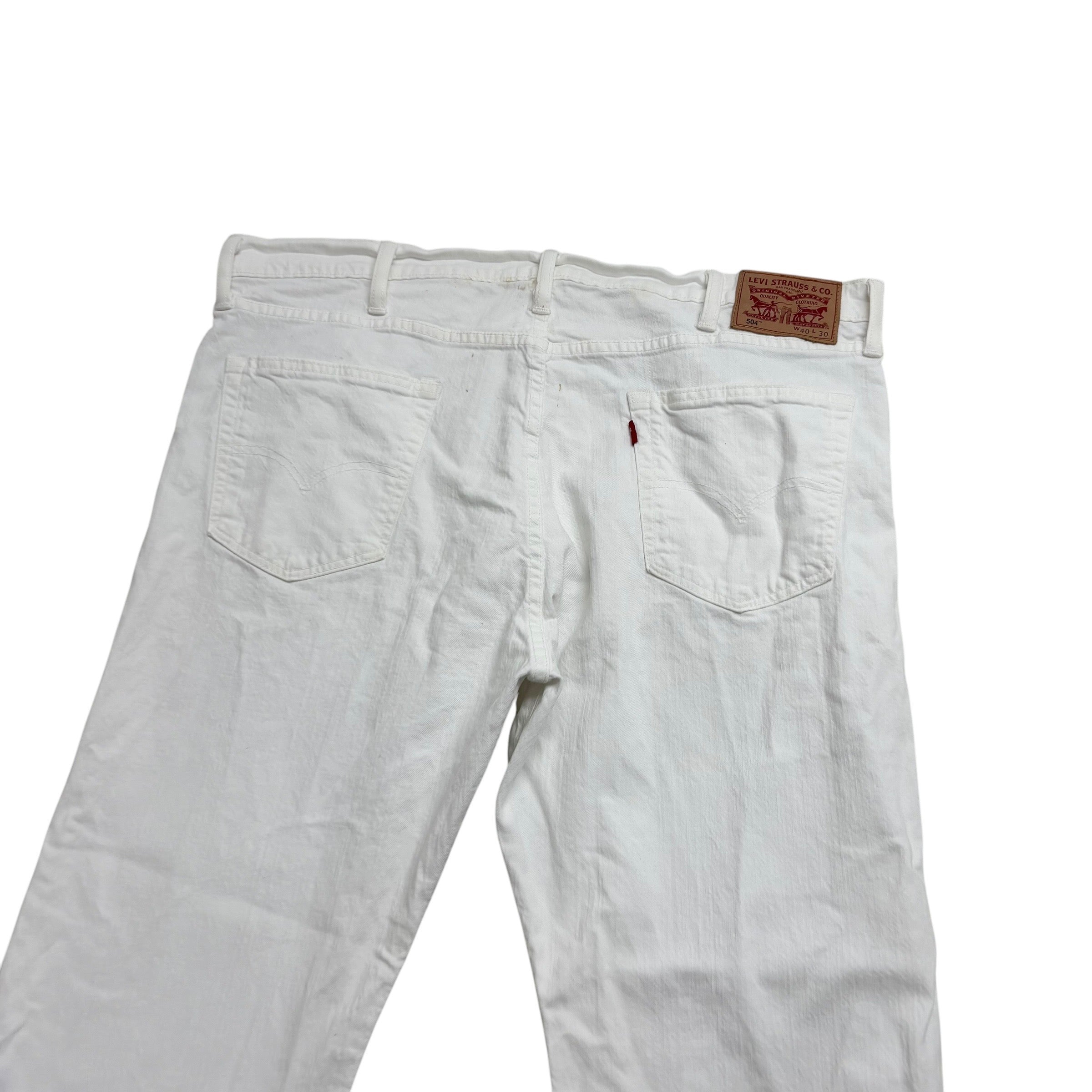 Levis 504 Jeans W40 L30 Mens White Regular Straight Fit Stretch Denim (F)