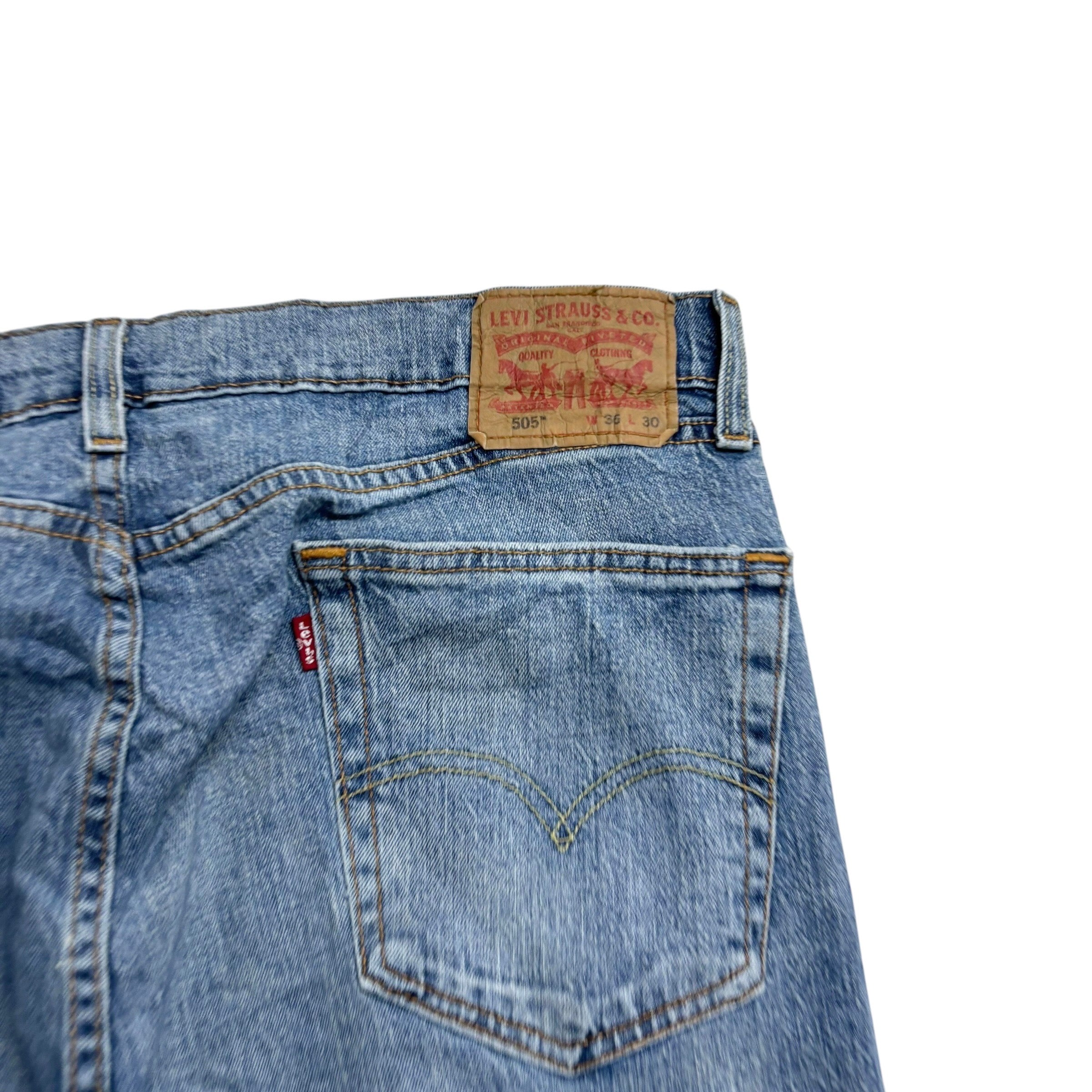 Levis 505 Jeans W36 L30 Mens Light Blue Regular Straight Fit Stretch Denim (F)