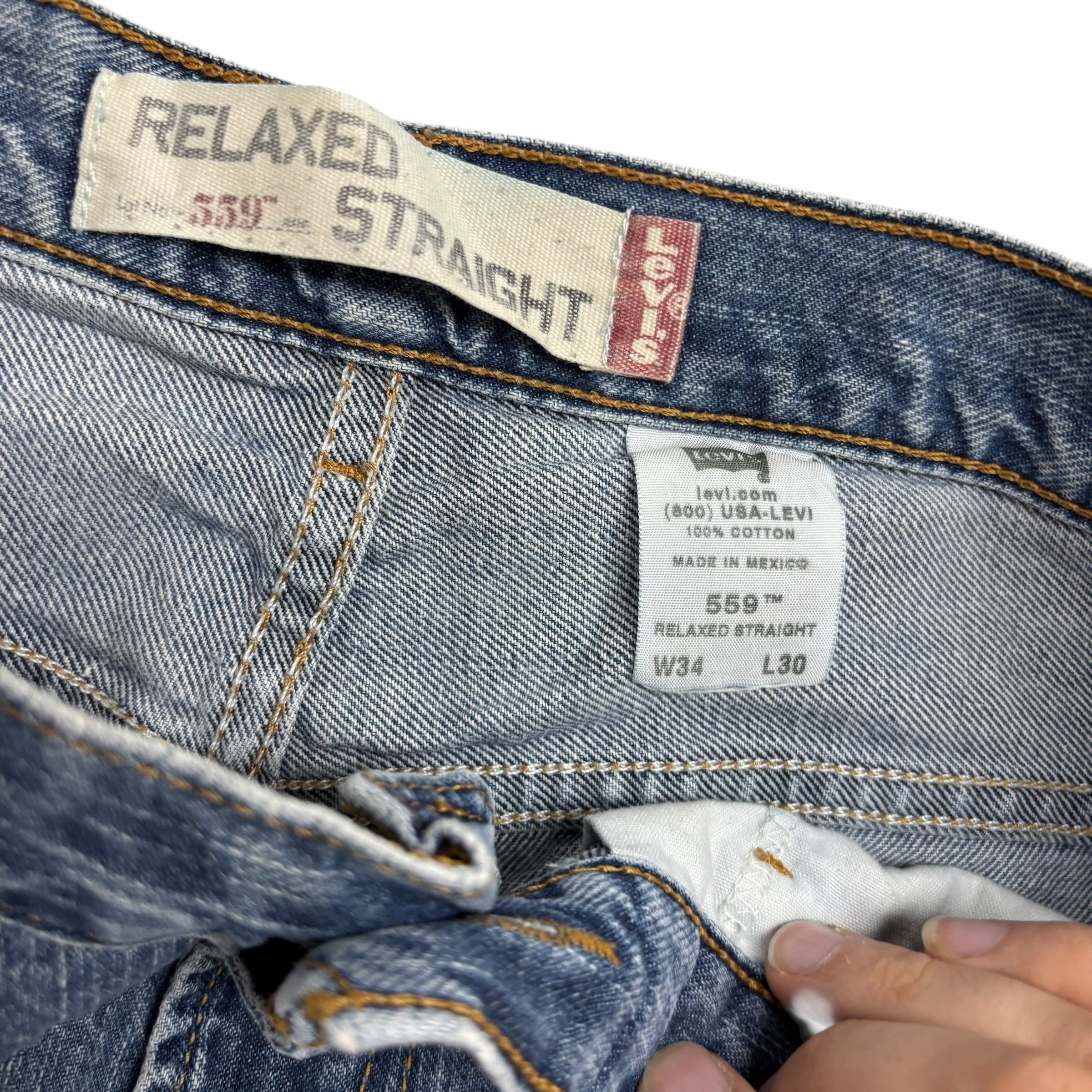 Levis 559 Jeans W34 L30 Mens Mid Blue Baggy Relaxed Straight Vintage Denim (E)