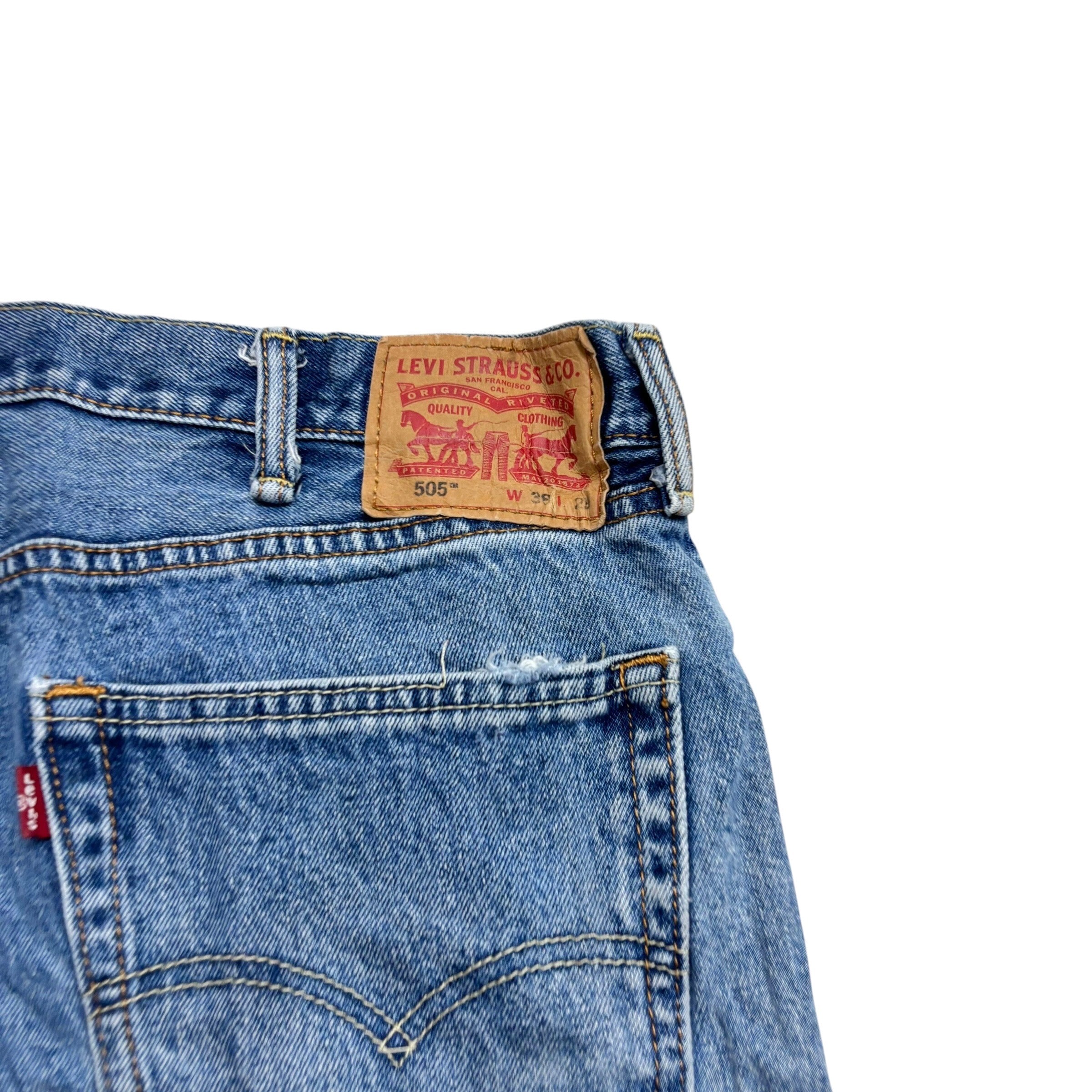 Levis 505 Jeans W38 L29 Mens Mid Blue Regular Straight Fit Denim