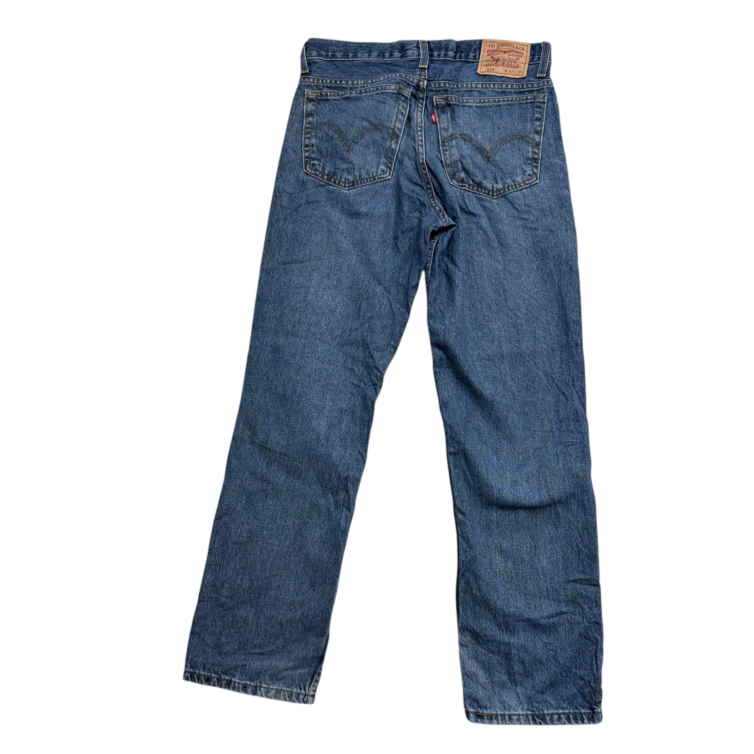Levis 516 Jeans W32 L30 Mens Mid Blue Slim Straight Fit Vintage Denim