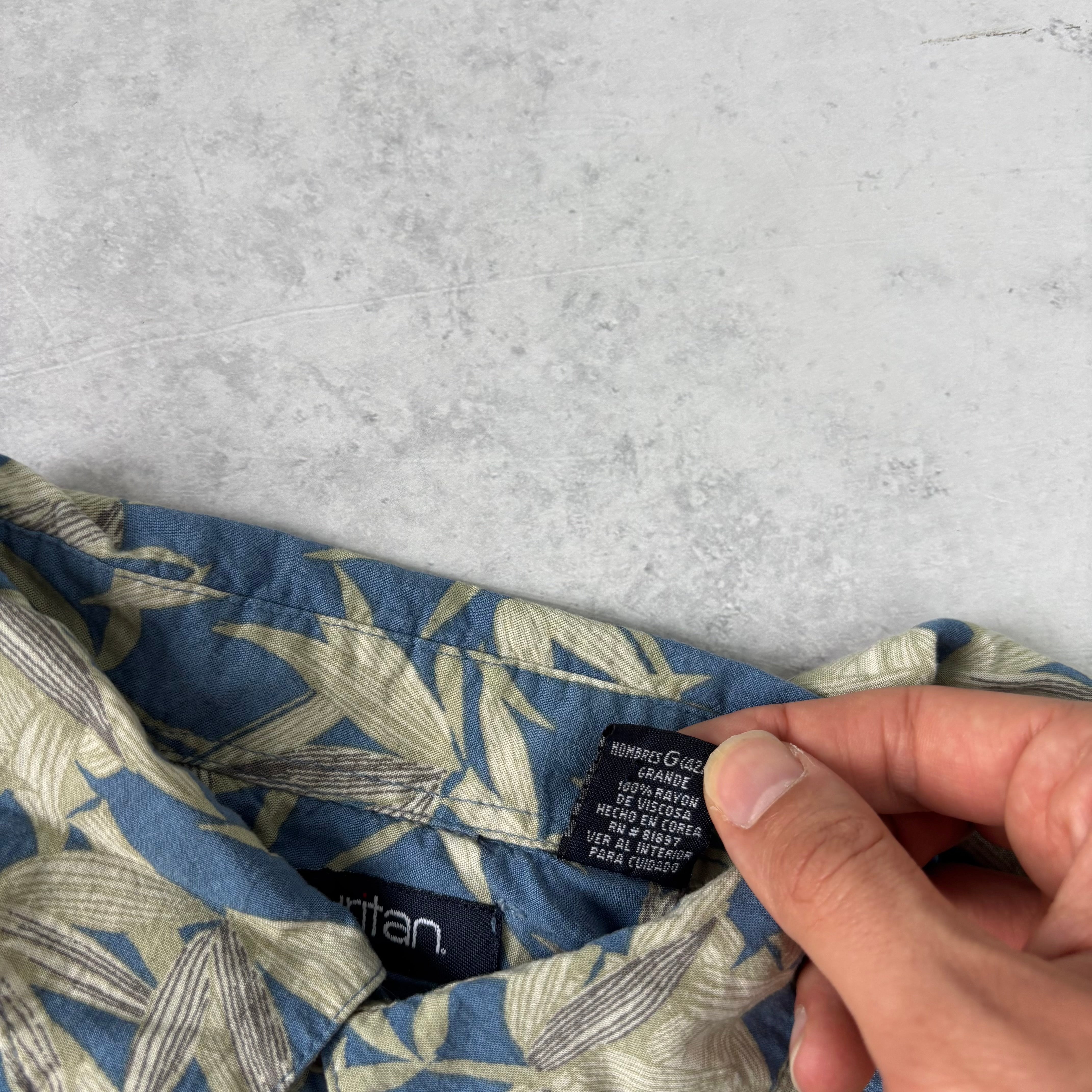Vintage Hawaiian Shirt Mens Large Blue Short Sleeve Aloha Rayon (E)