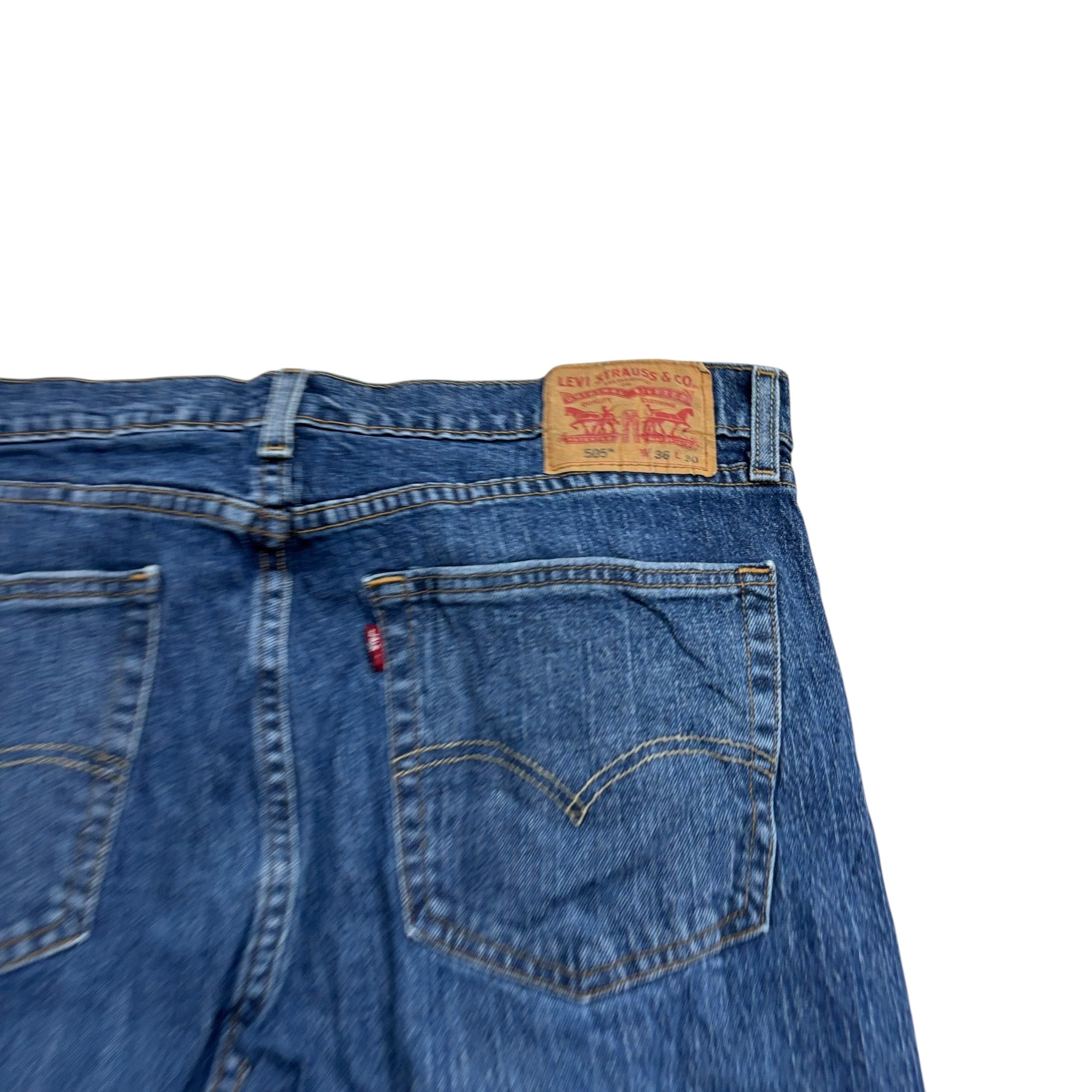 Levis 505 Jeans W36 L30 Mens Mid Blue Regular Straight Fit Stretch Denim (E)