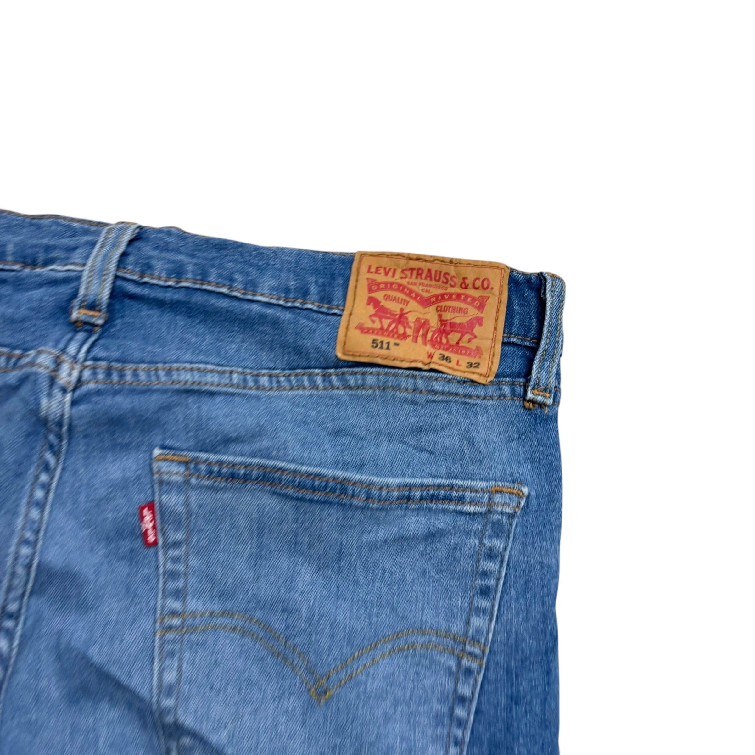 Levis 511 Jeans W36 L32 Mens Mid Blue Slim Fit Stretch Denim (E)