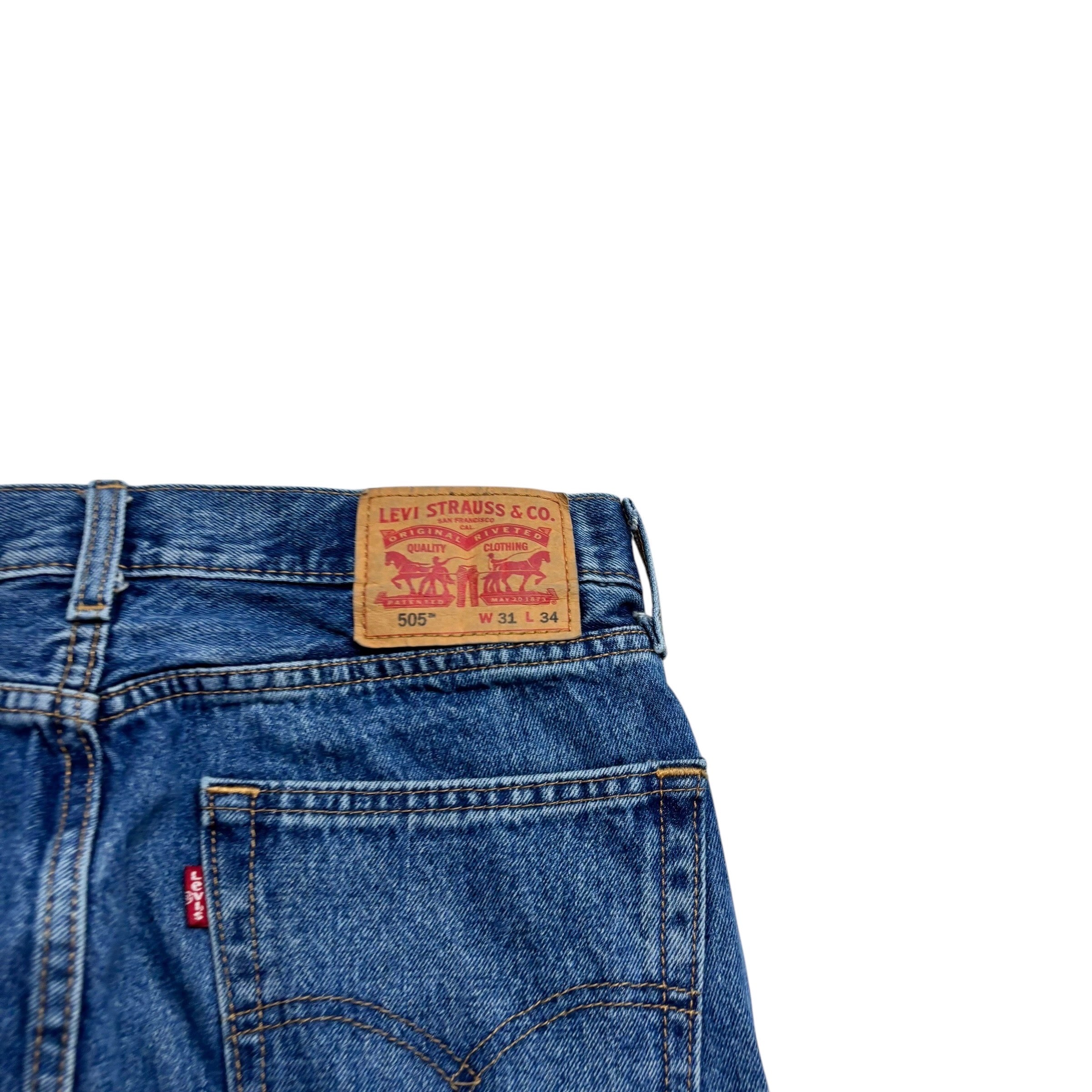 Levis 505 Jeans W31 L34 Mens Mid Blue Regular Straight Fit Denim (E)