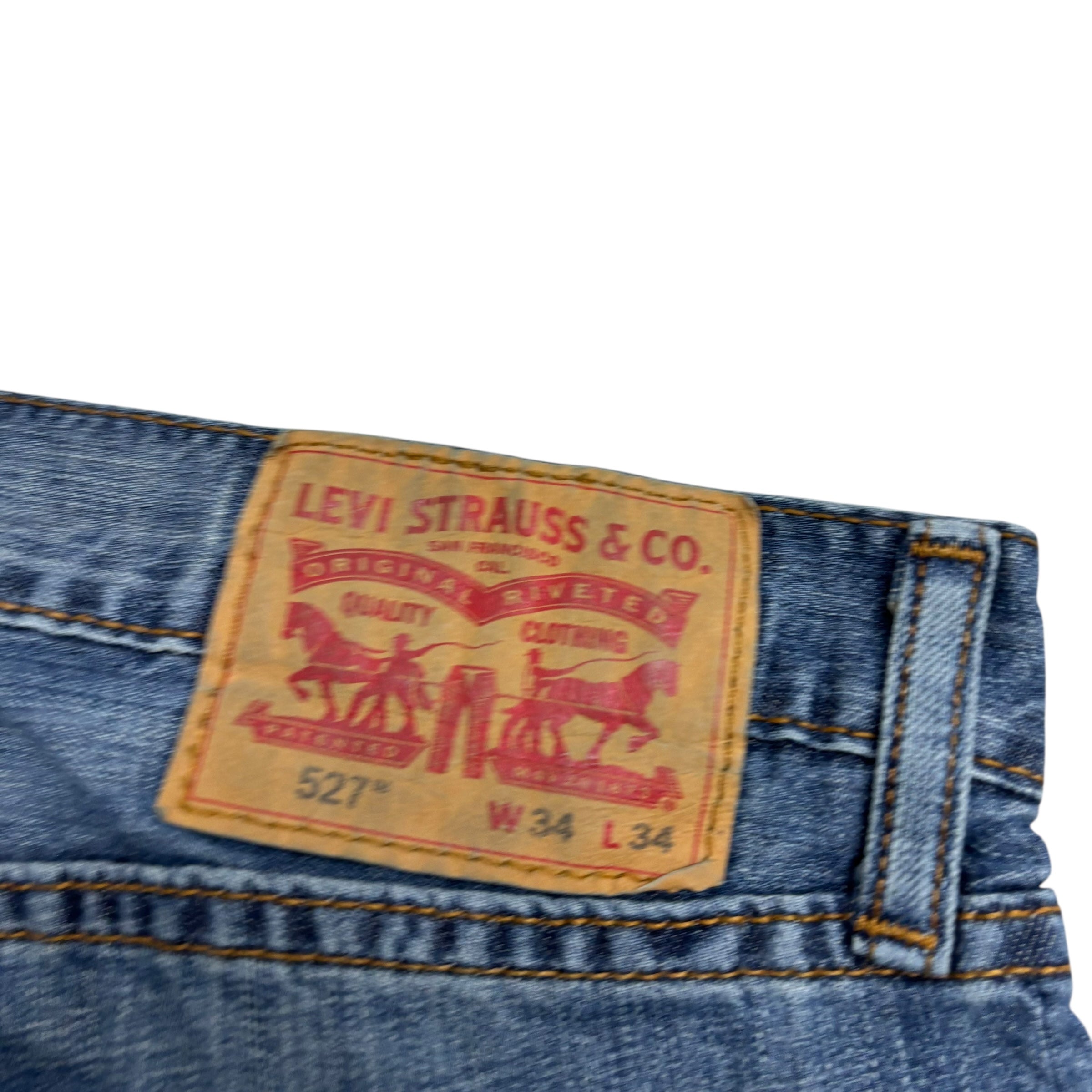 Levis 527 Jeans W34 L34 Mens Mid Blue Slim Bootcut Fit Denim (E)