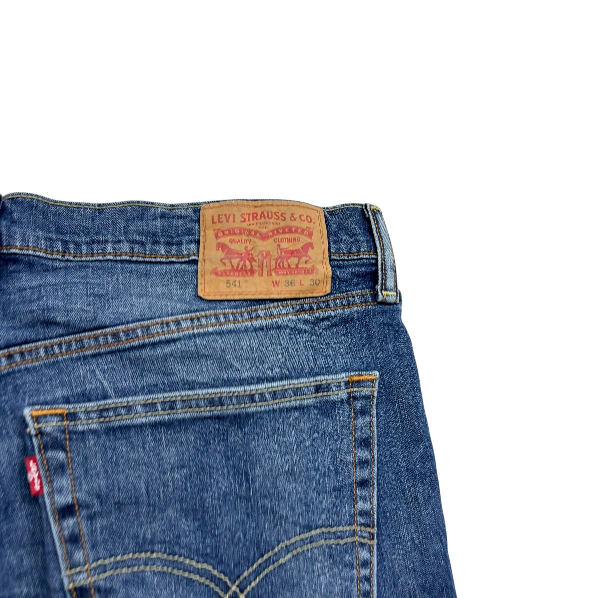 Levis 541 Jeans W36 L30 Mens Mid Blue Athletic Tapered Fit Stretch Denim