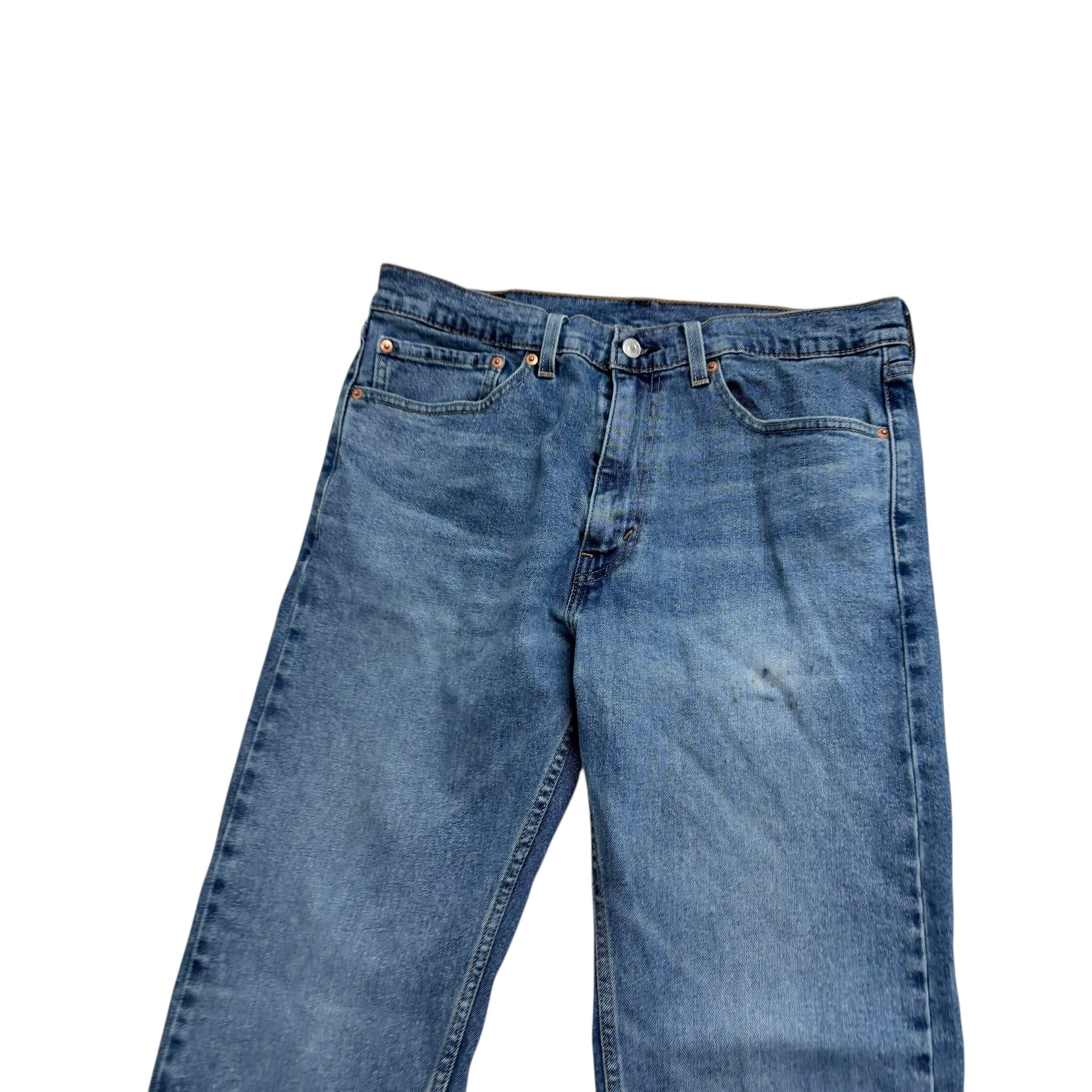 Levis 505 Jeans W35 L30 Mens Mid Blue Regular Straight Fit Stretch Denim (F)