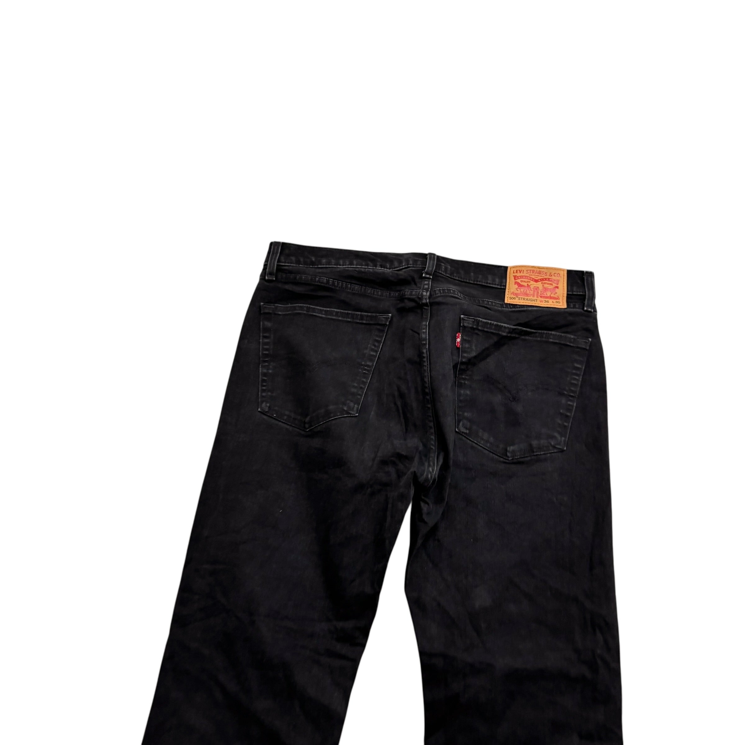 Levis 506 Jeans W36 L30 Mens Black Regular Straight Fit Stretch Denim (E)