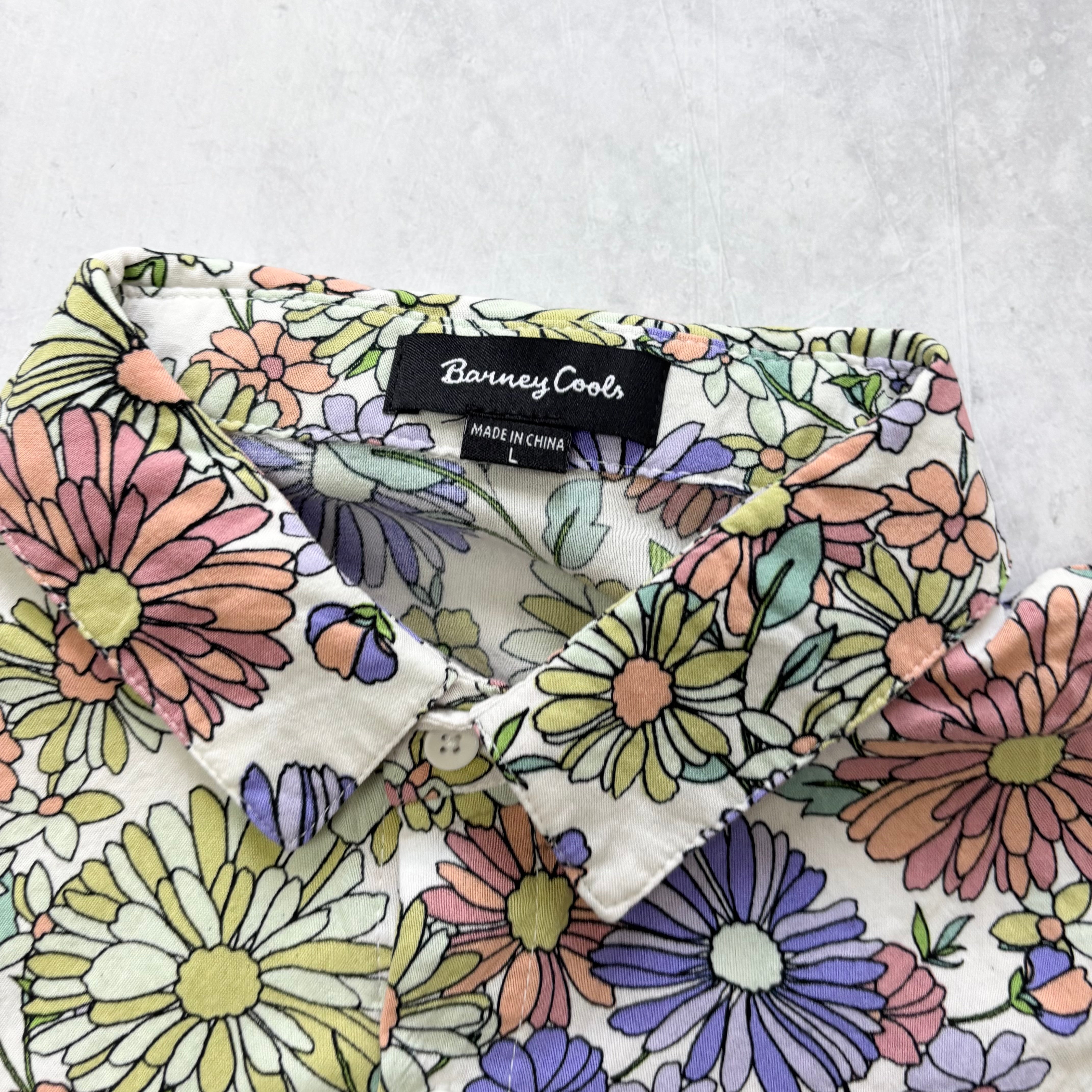 Hawaiian Shirt Mens Large Multi Floral Aloha Short Sleeve Rayon Slim Fit (E)