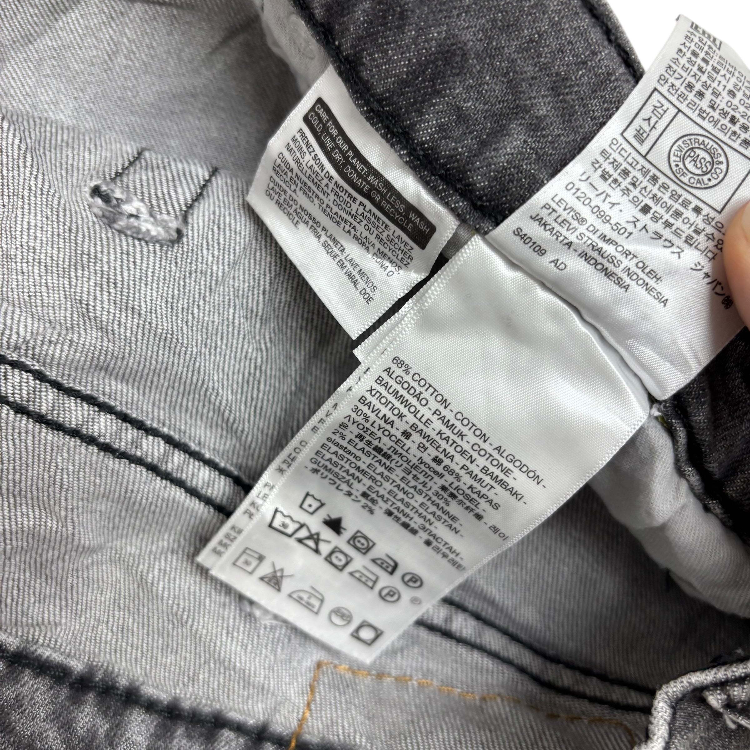 Levis 512 Jeans W38 L31 Mens Grey Slim Tapered Fit Stretch Denim (E)