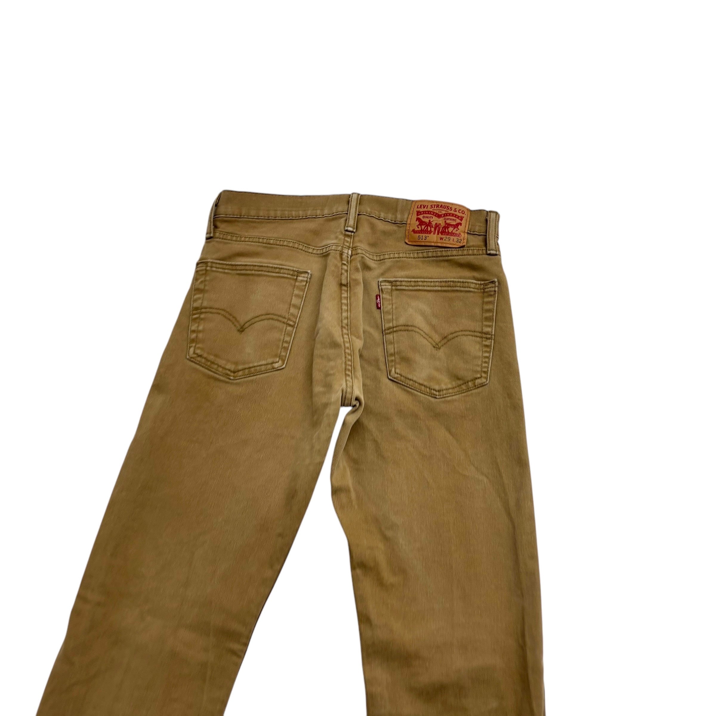 Levis 513 Jeans W29 L32 Mens Tan Slim Straight Fit Stretch Denim